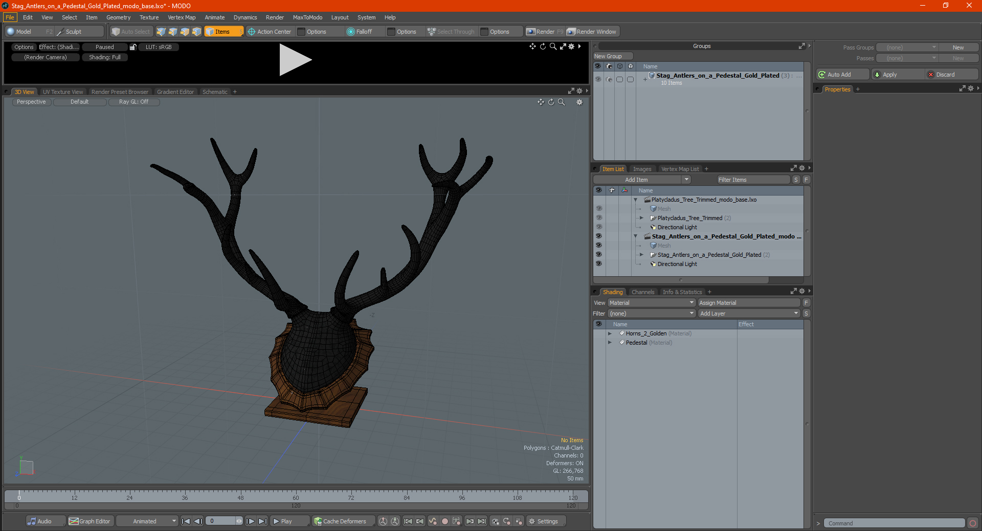 3D Stag Antlers on a Pedestal Gold Plated model