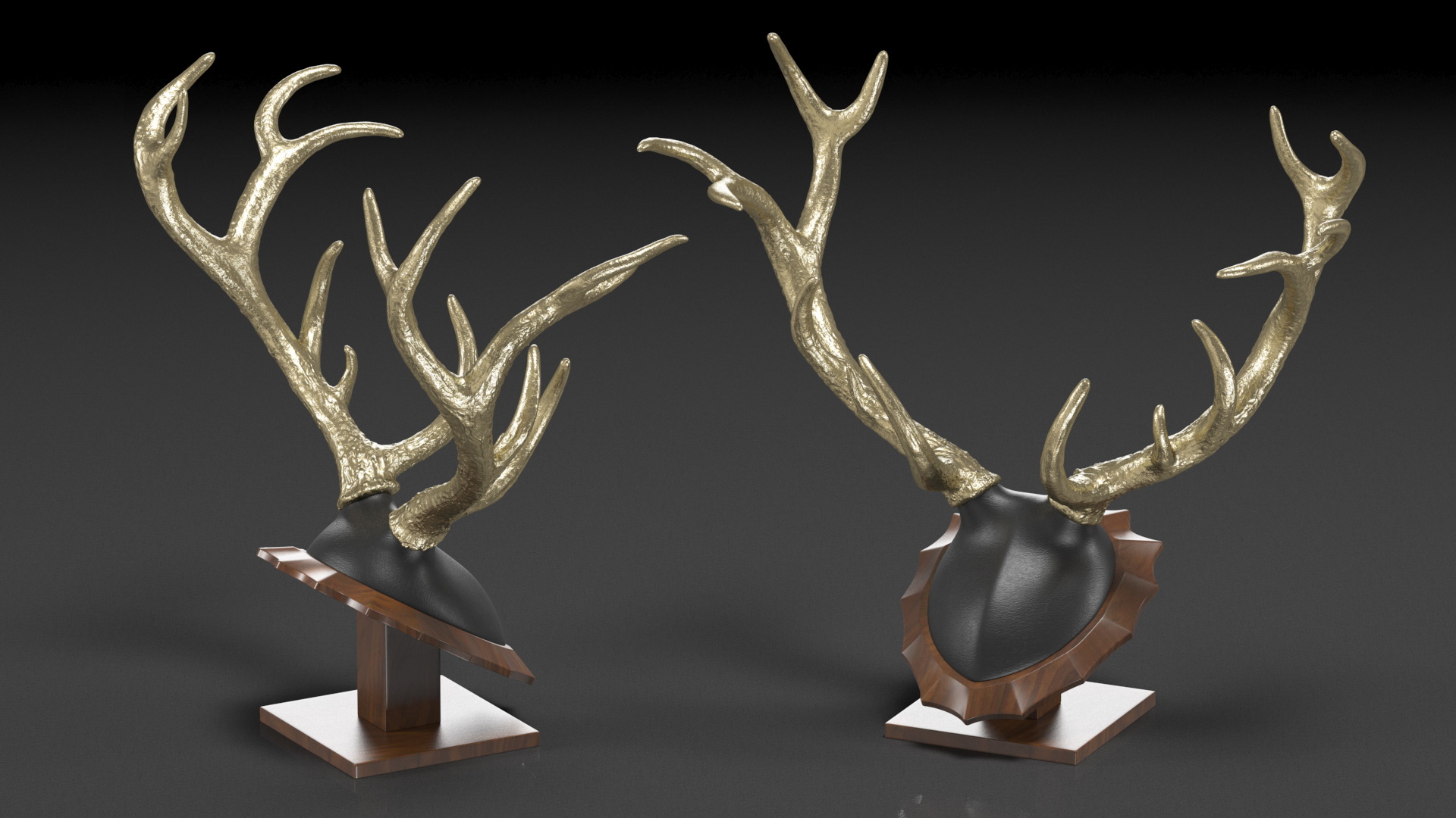 3D Stag Antlers on a Pedestal Gold Plated model