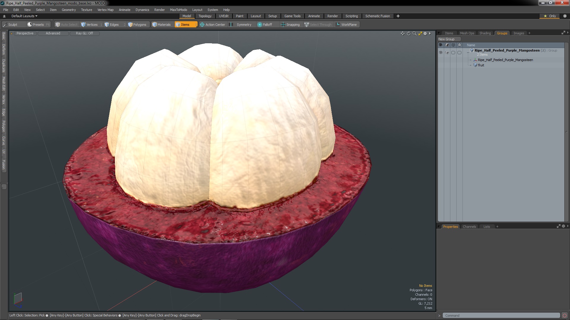 Ripe Half Peeled Purple Mangosteen 3D model