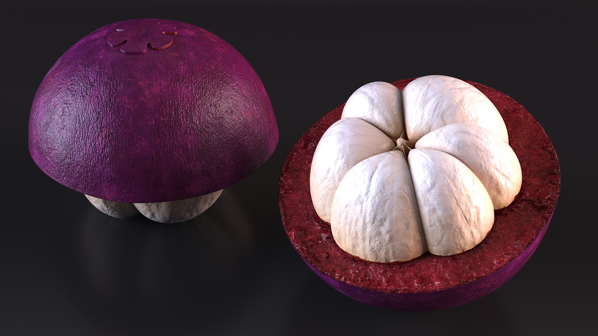 Ripe Half Peeled Purple Mangosteen 3D model