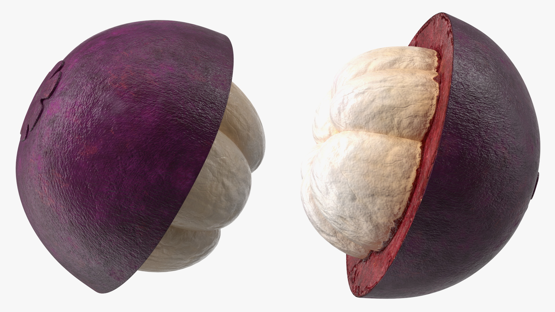 Ripe Half Peeled Purple Mangosteen 3D model