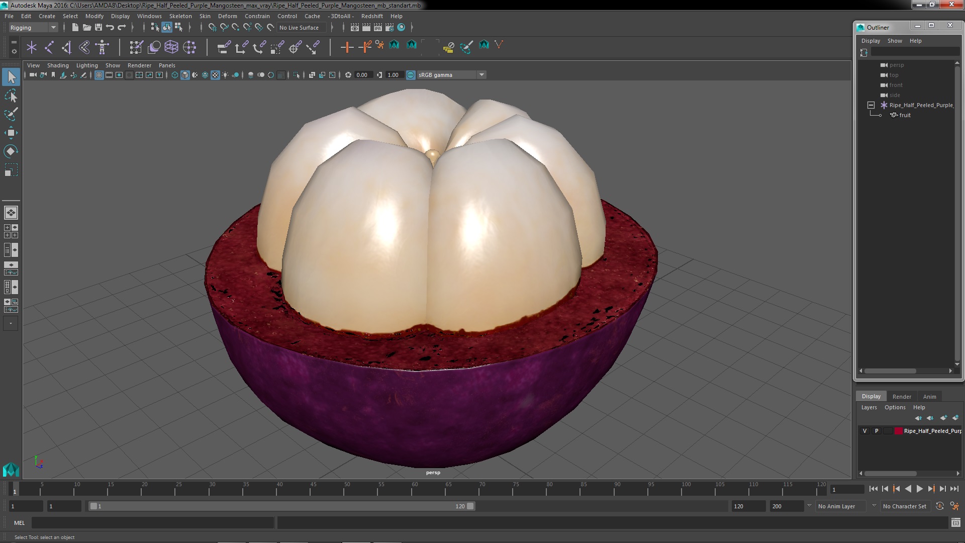 Ripe Half Peeled Purple Mangosteen 3D model