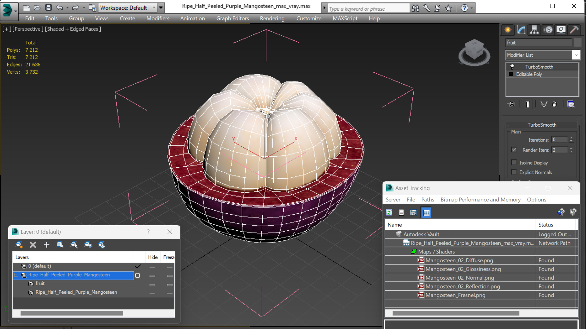 Ripe Half Peeled Purple Mangosteen 3D model