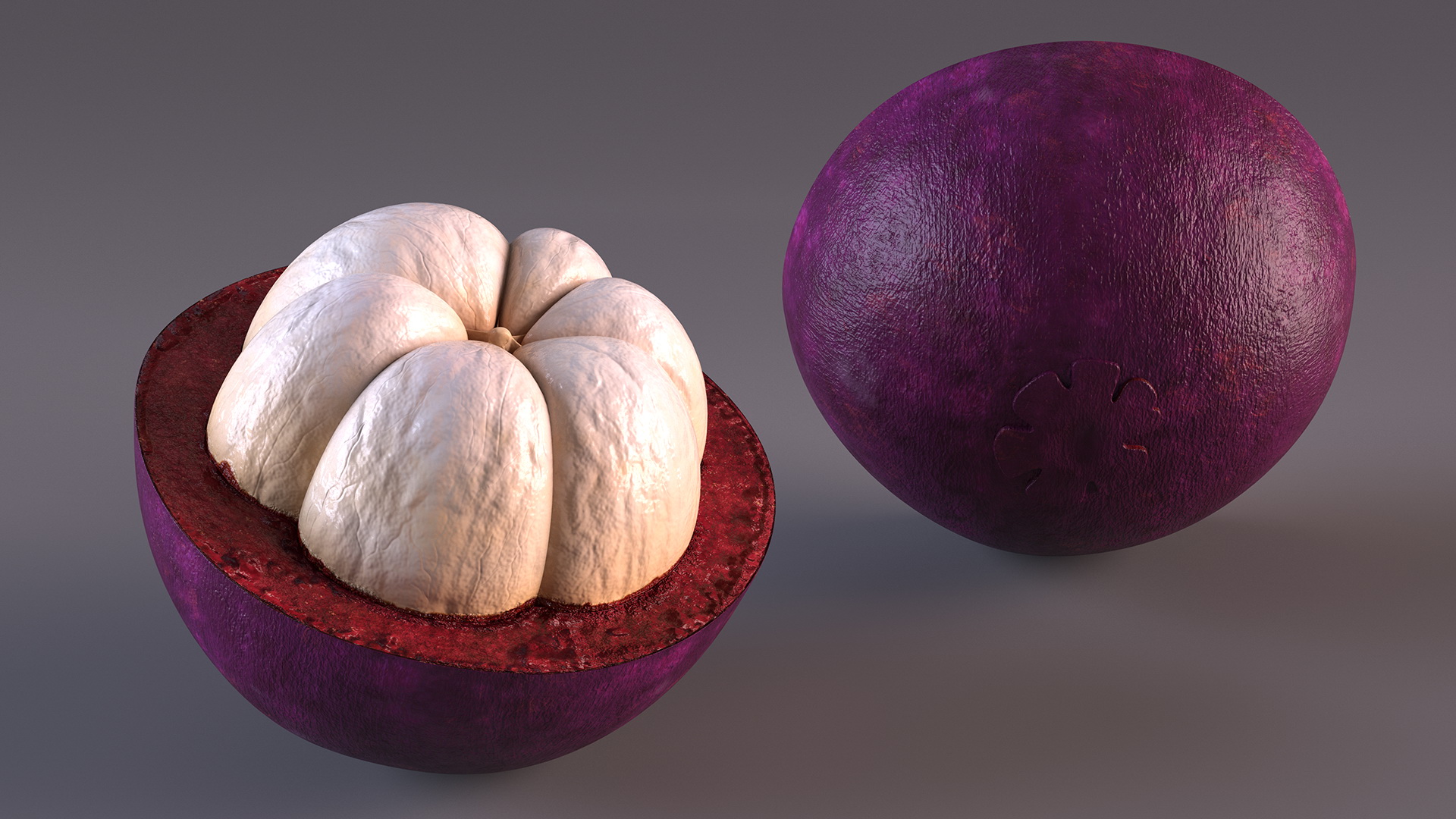 Ripe Half Peeled Purple Mangosteen 3D model