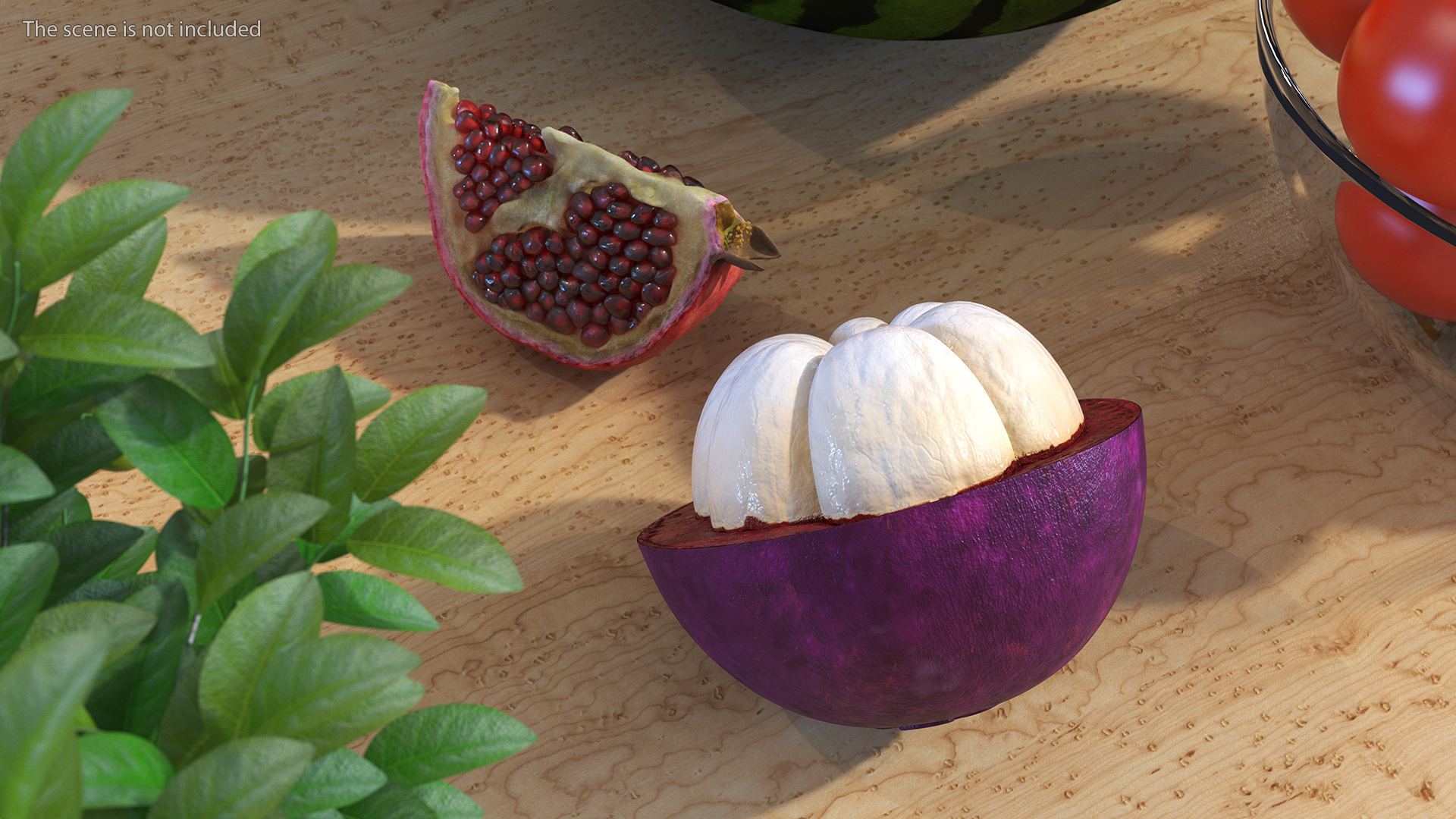 Ripe Half Peeled Purple Mangosteen 3D model