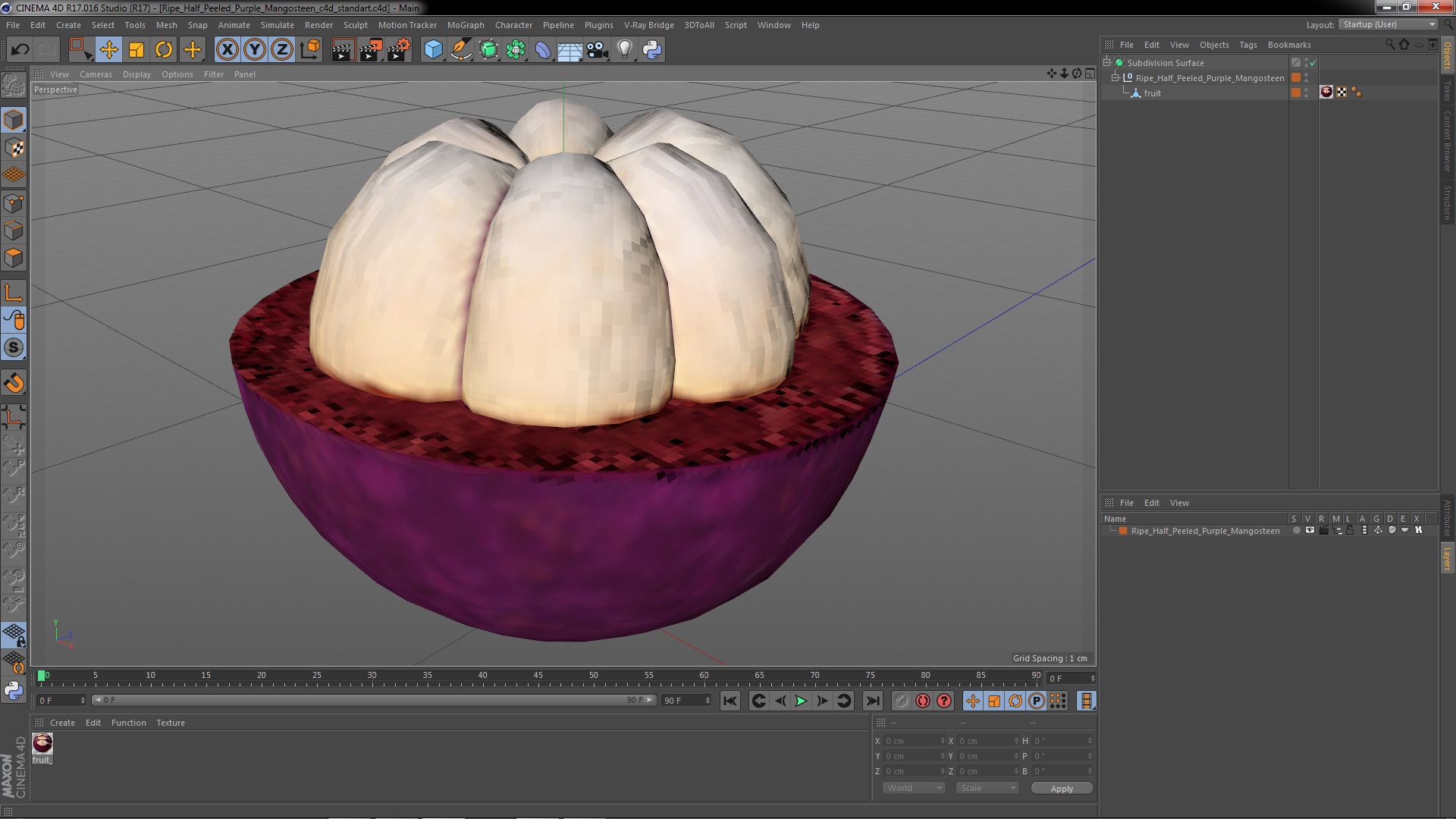 Ripe Half Peeled Purple Mangosteen 3D model