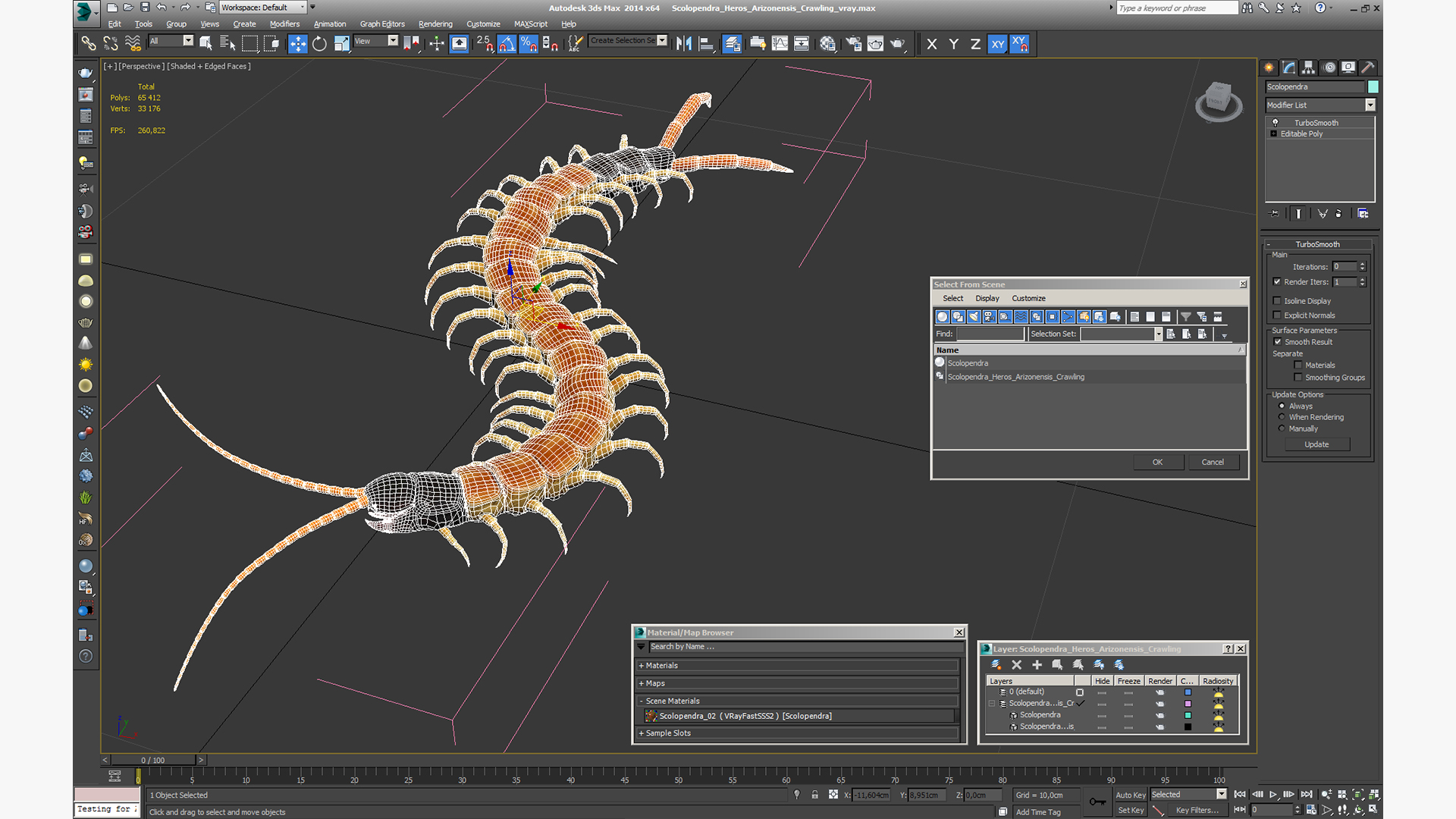 3D Scolopendra Heros Arizonensis Crawling model