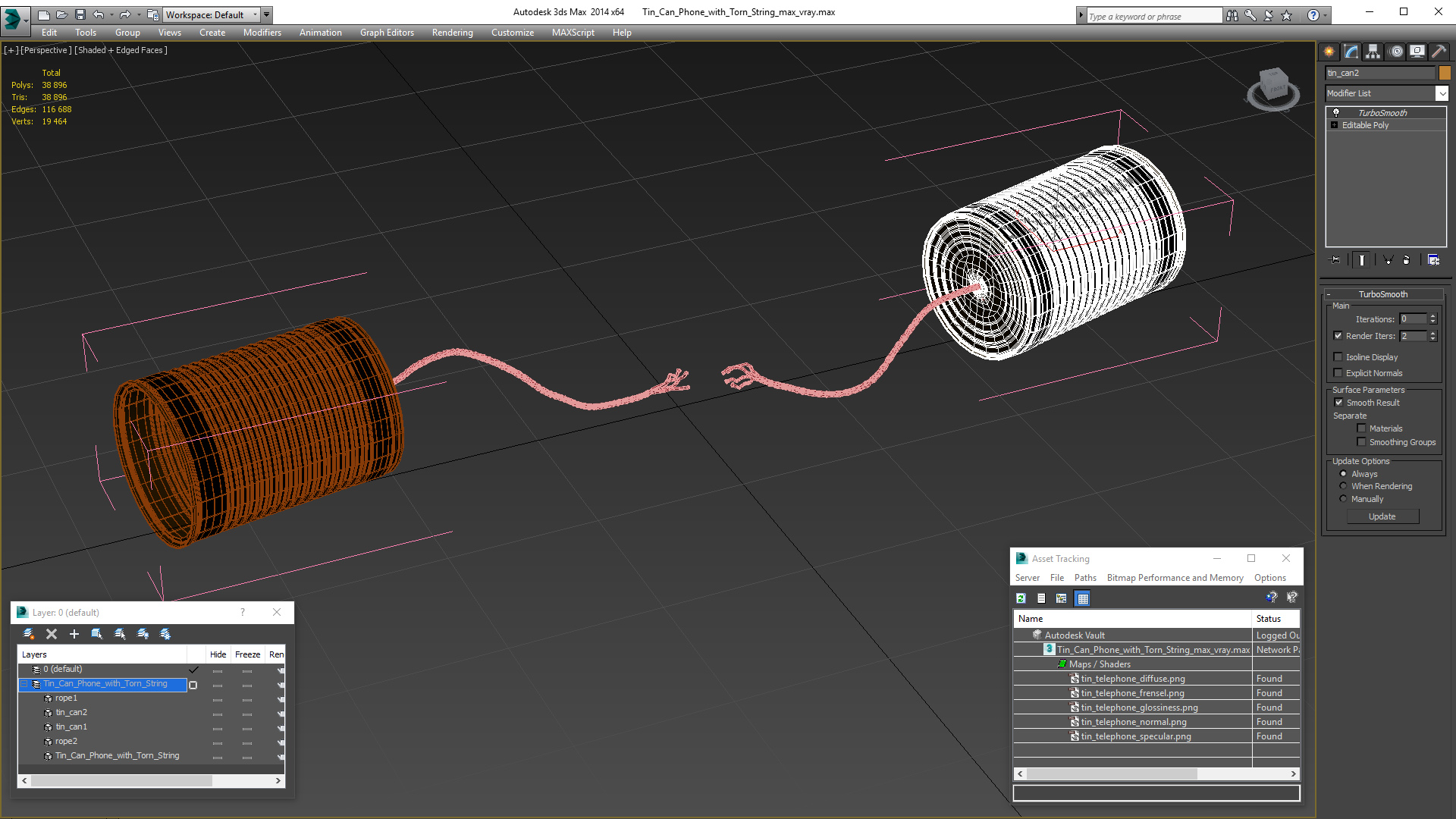3D model Tin Can Phone with Torn String