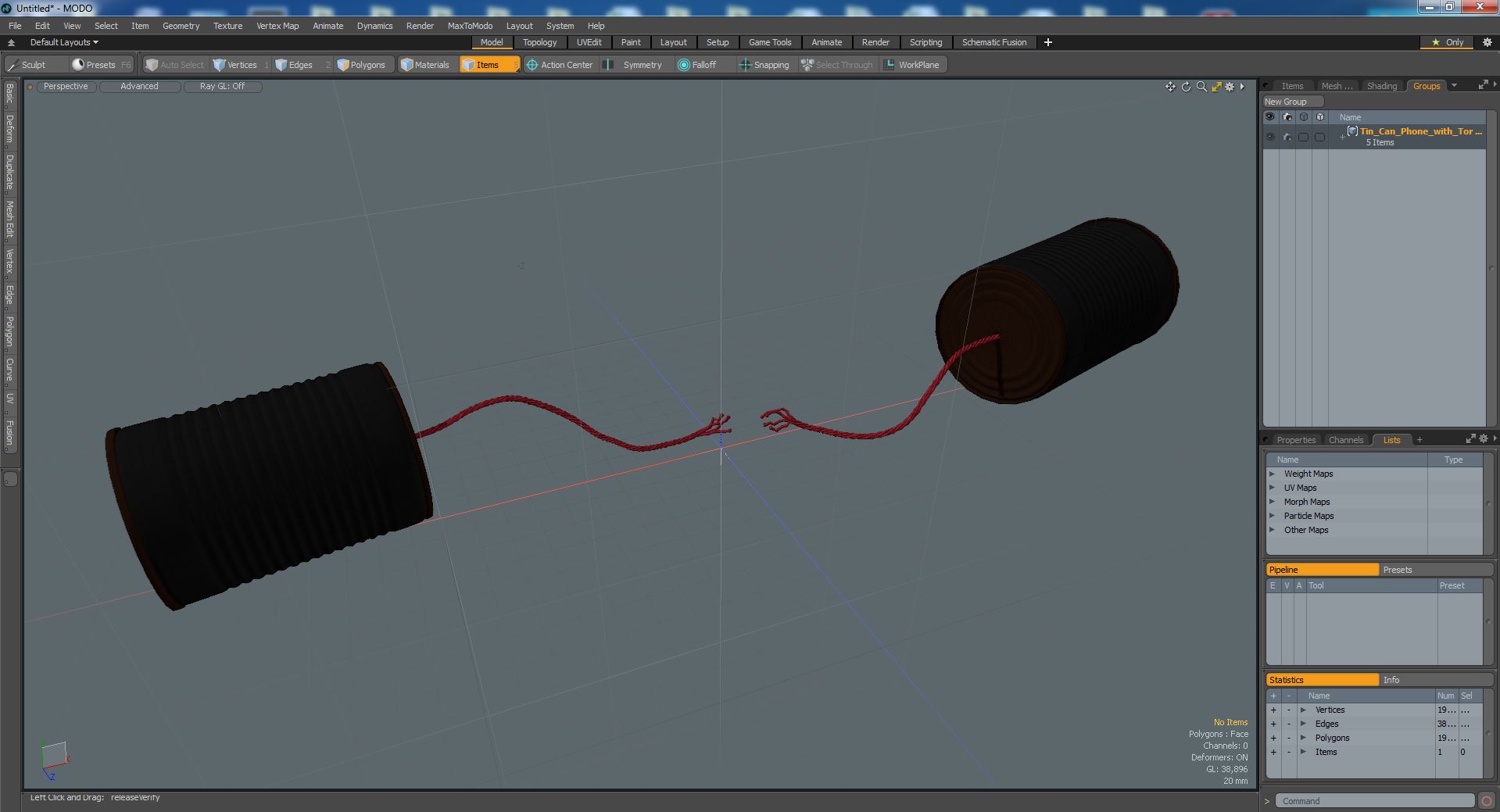 3D model Tin Can Phone with Torn String