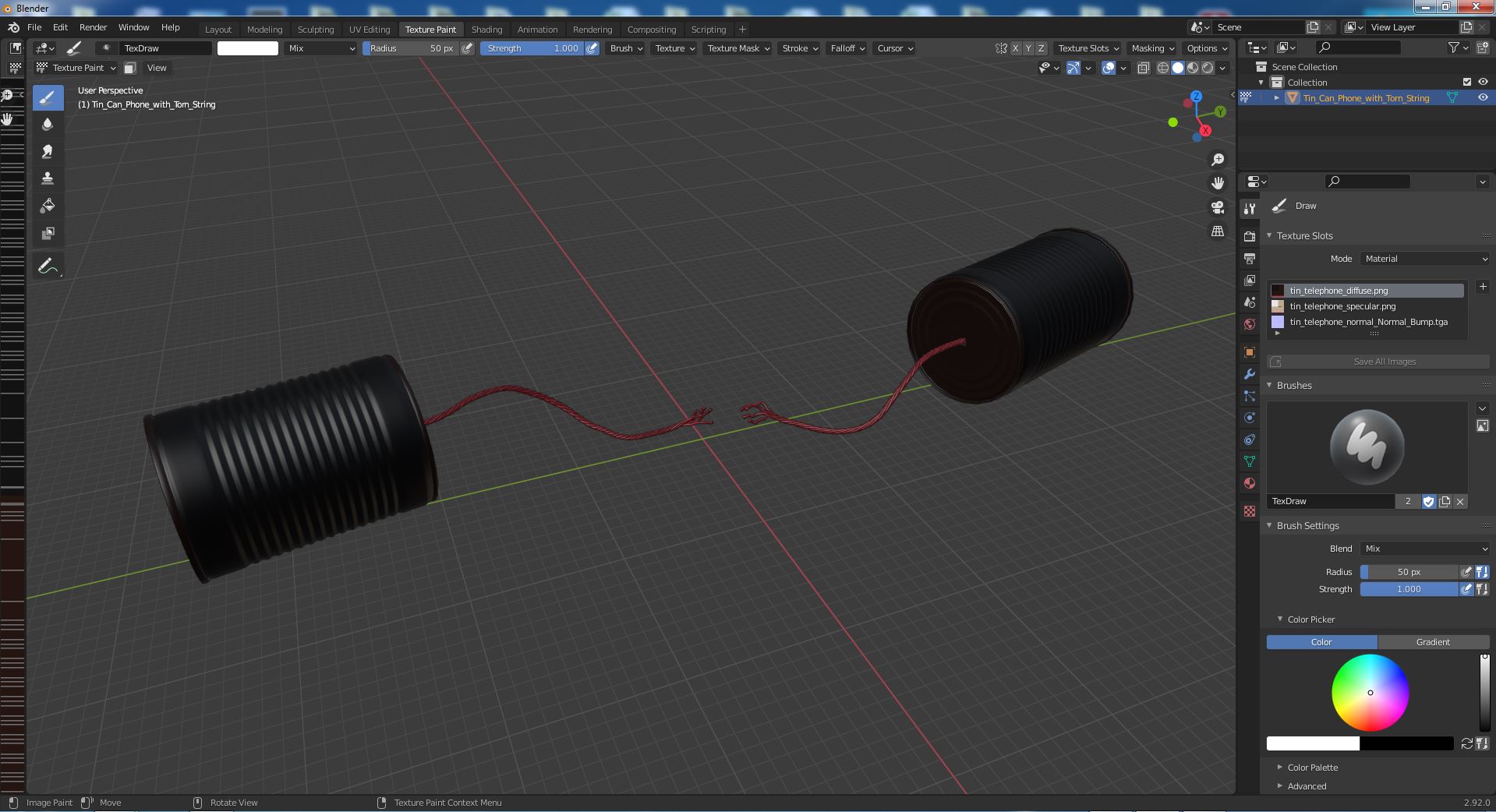 3D model Tin Can Phone with Torn String