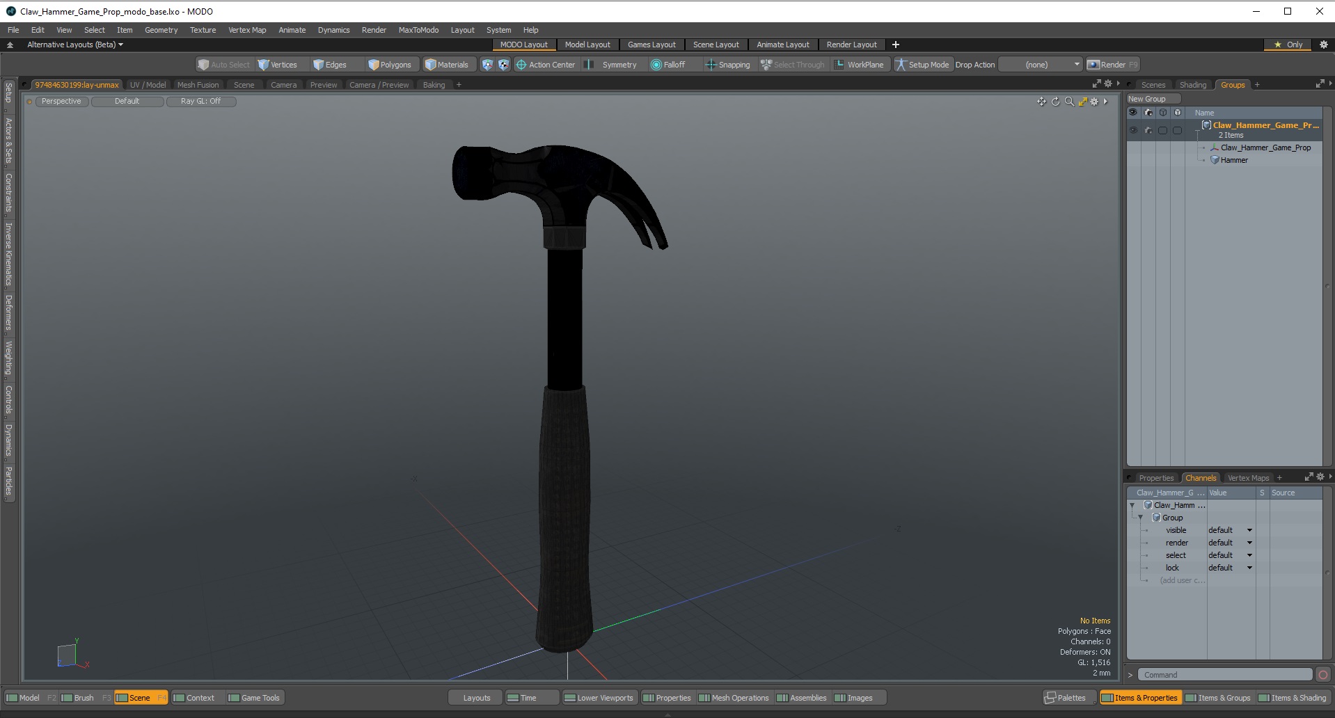 3D Claw Hammer Game Prop