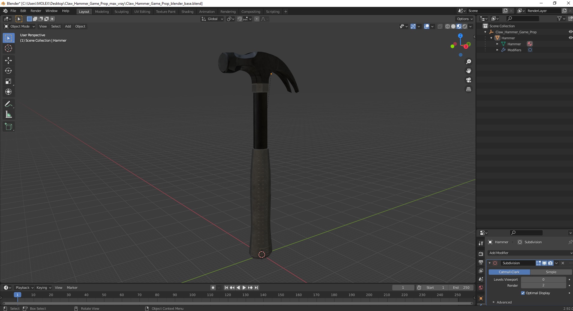 3D Claw Hammer Game Prop