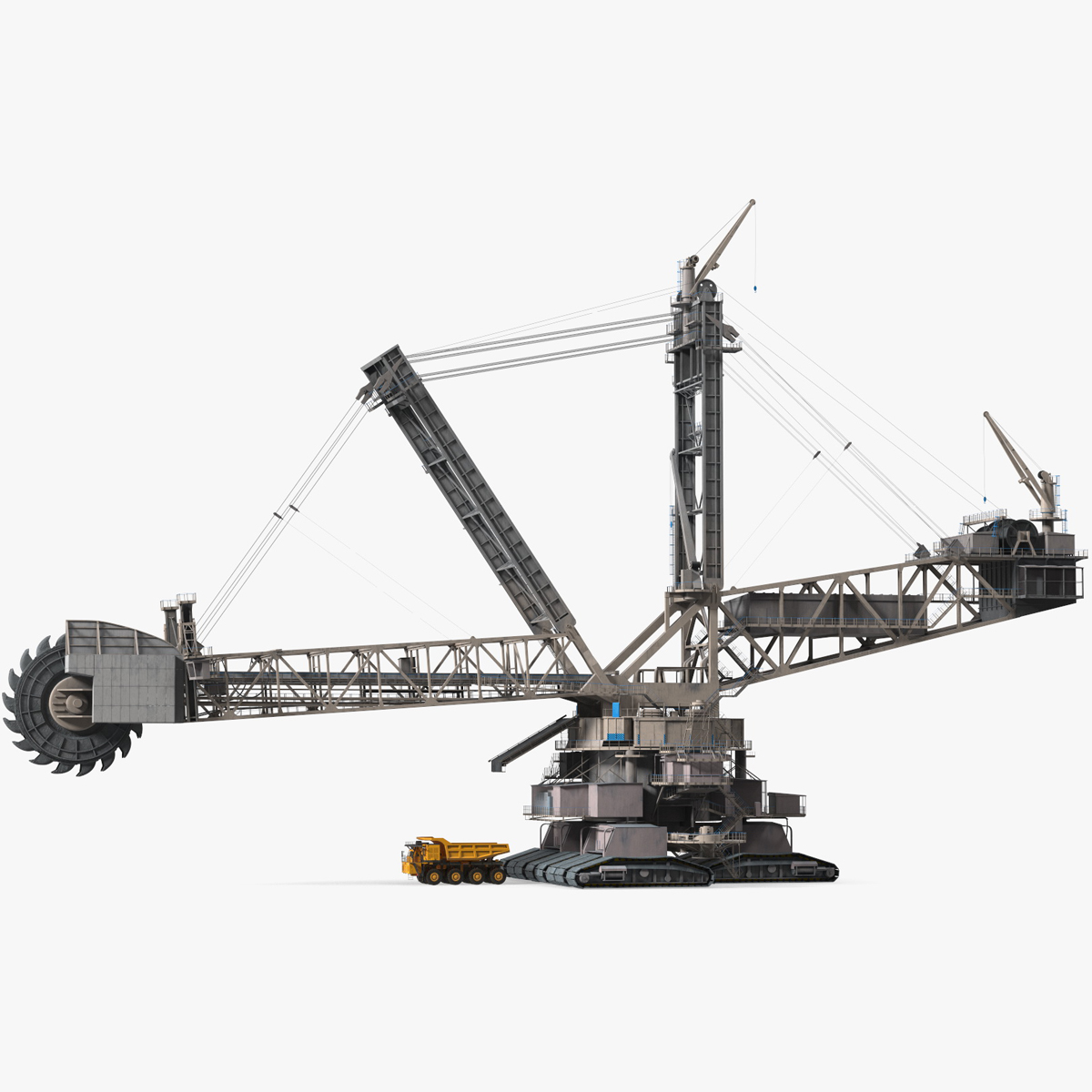 Mining Multi Bucket Wheel Excavator with Mining Truck Rigged for Maya 3D model