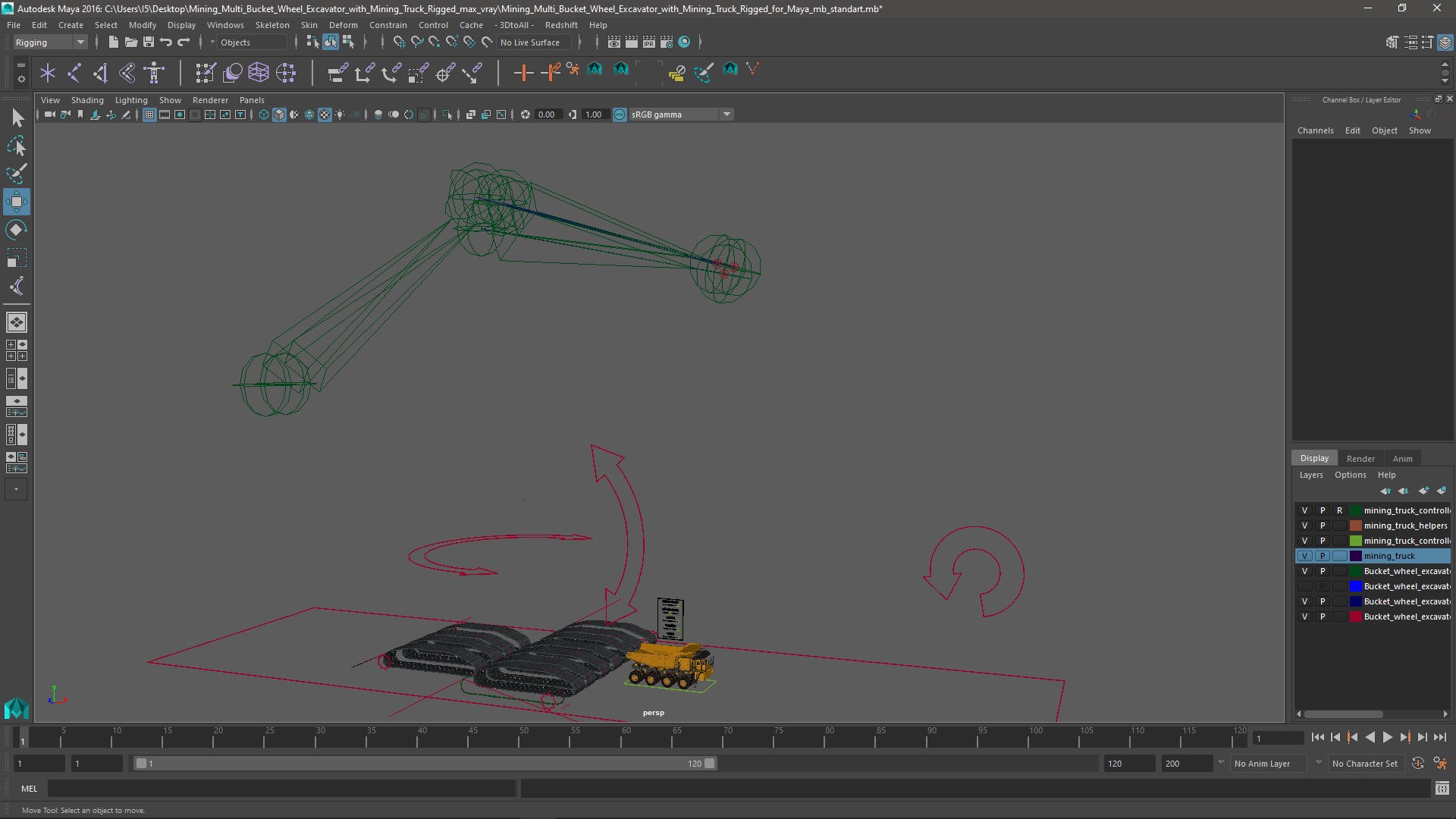 Mining Multi Bucket Wheel Excavator with Mining Truck Rigged for Maya 3D model