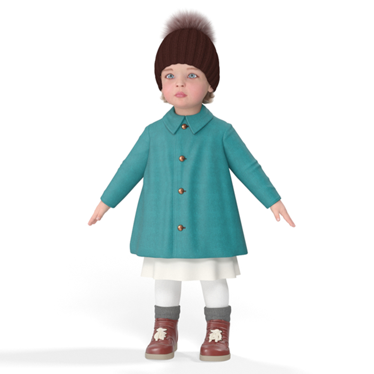 3D Baby Girl Outdoor Autumn Style A-Pose Fur