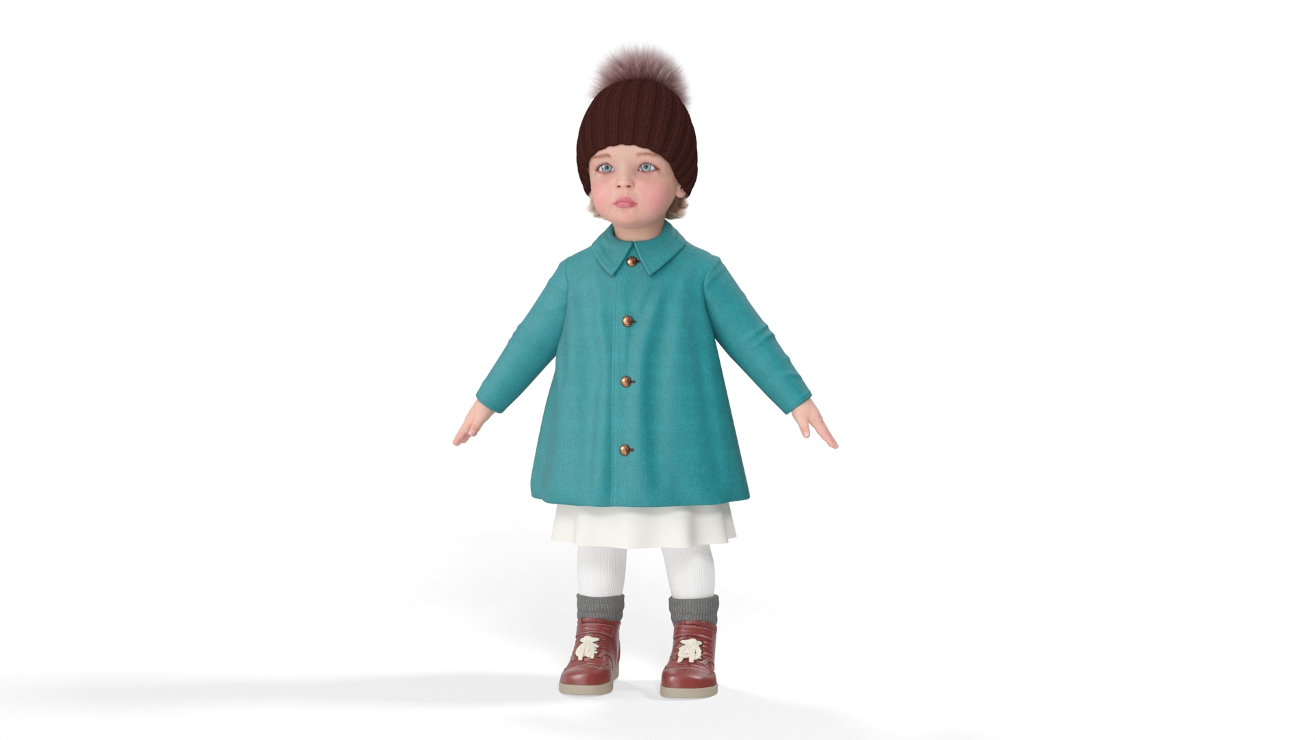 3D Baby Girl Outdoor Autumn Style A-Pose Fur