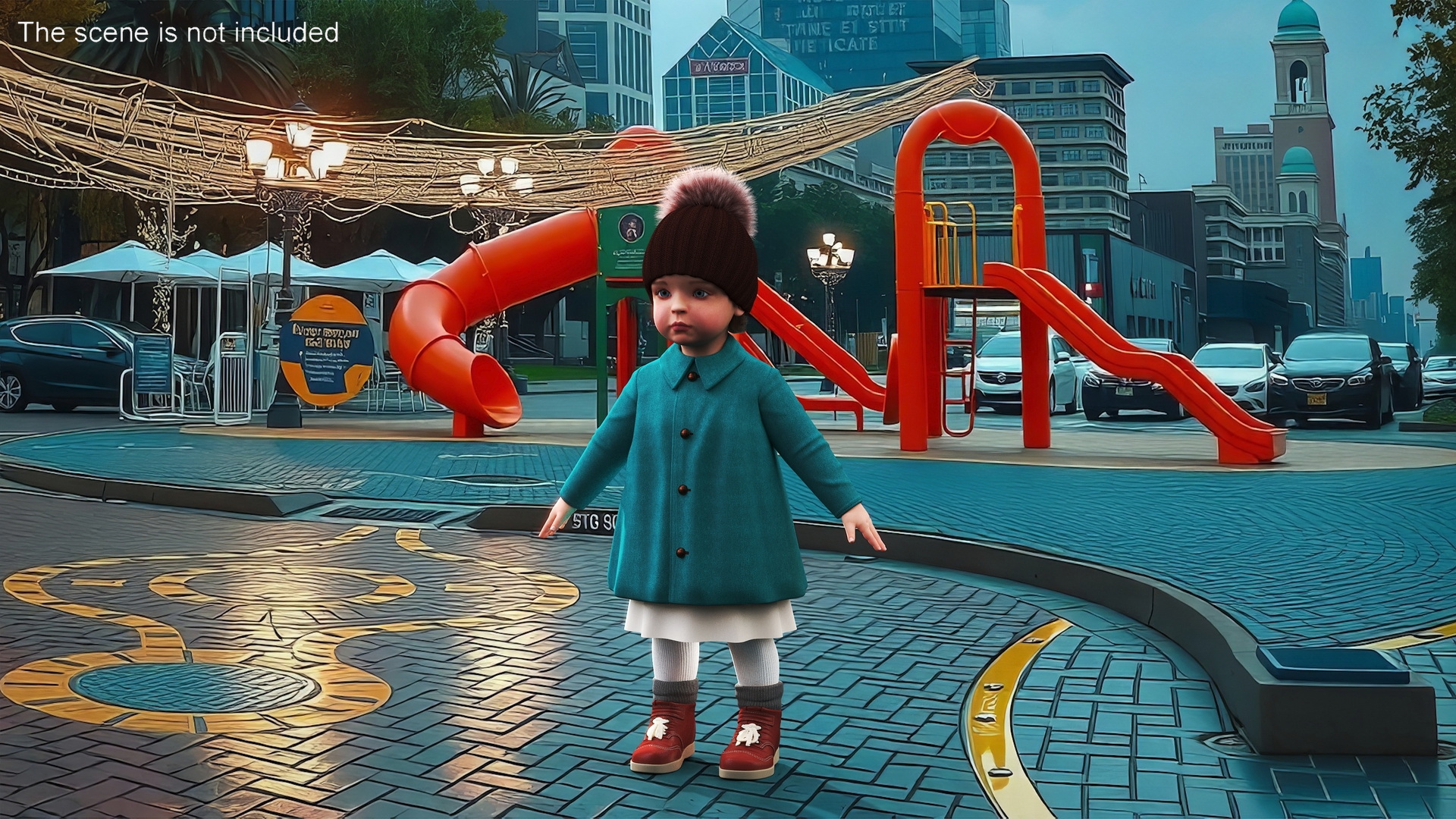 3D Baby Girl Outdoor Autumn Style A-Pose Fur