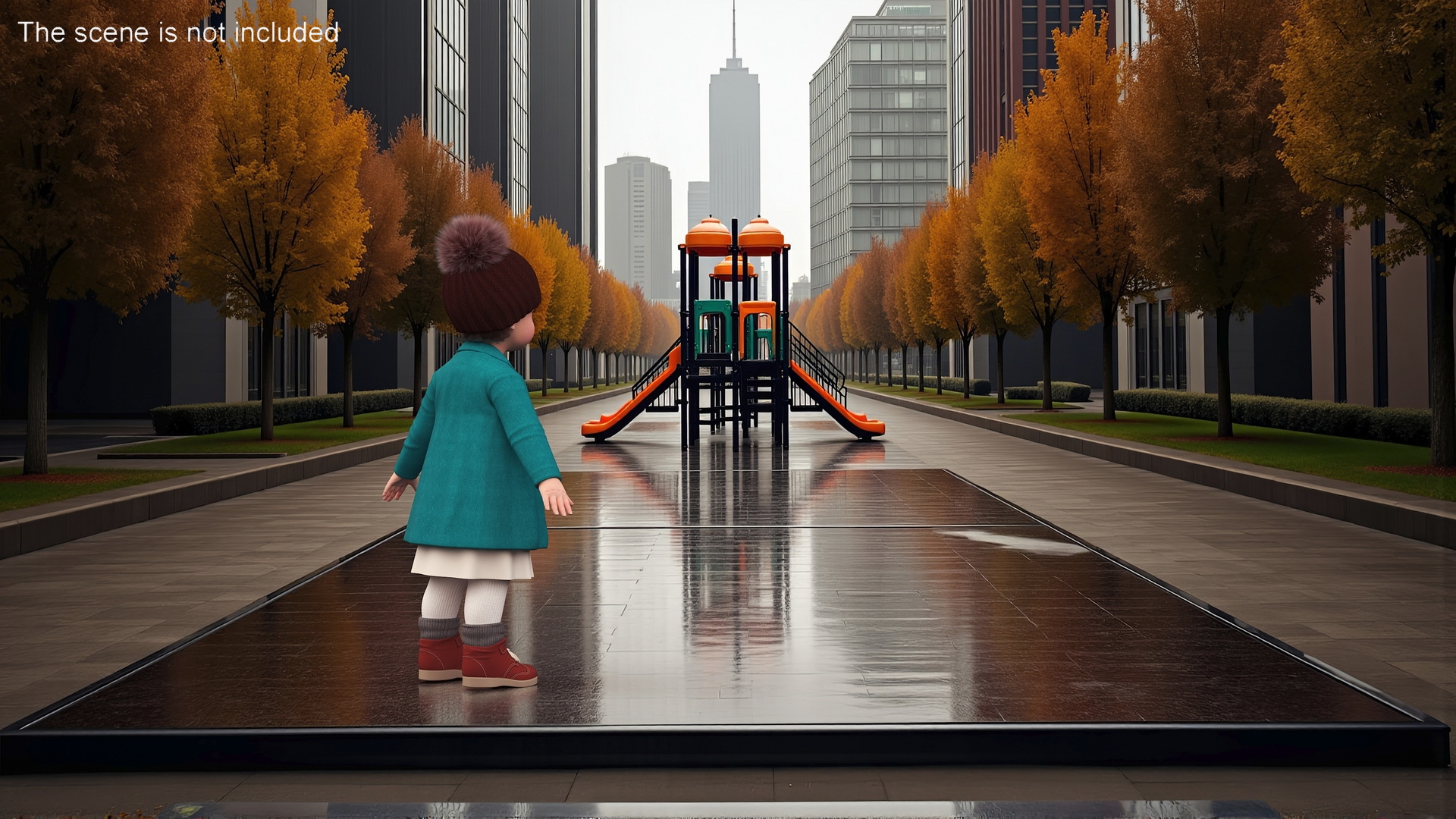 3D Baby Girl Outdoor Autumn Style A-Pose Fur
