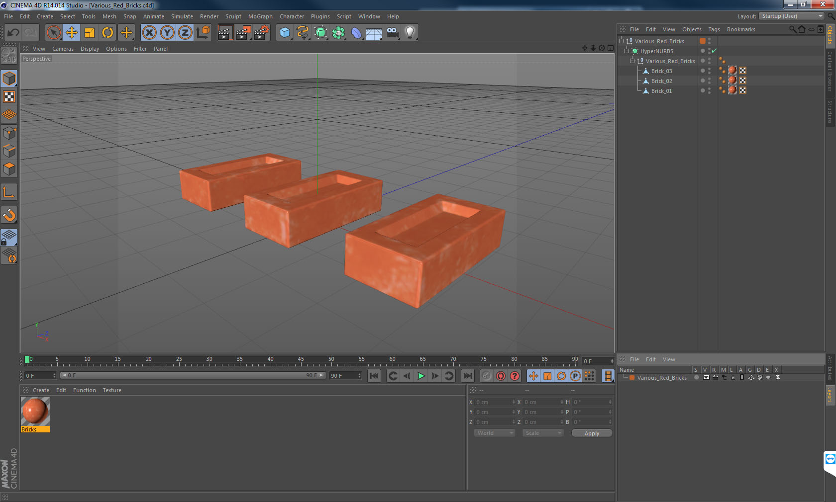 3D Various Red Bricks model