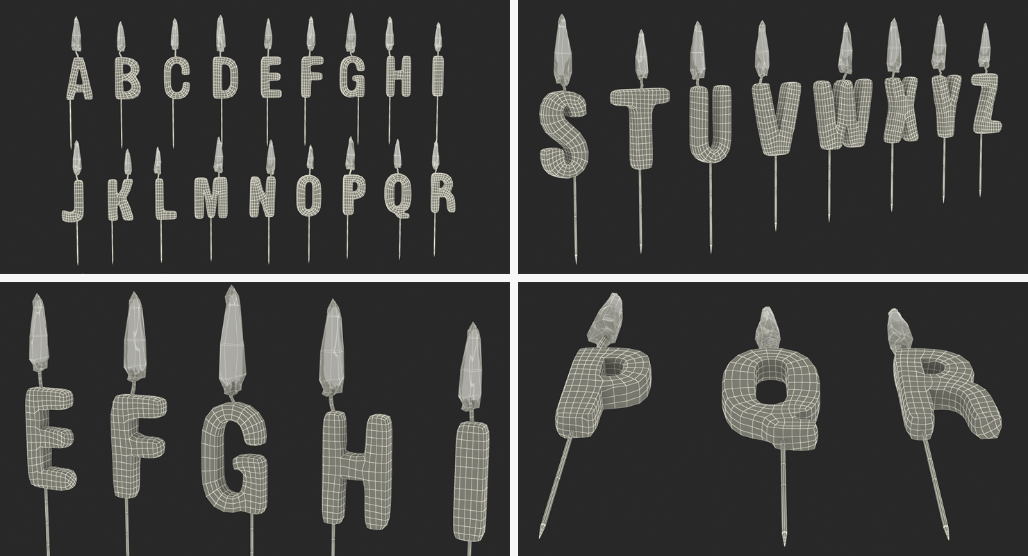 3D model Alphabet Birthday Candles Set with Flame