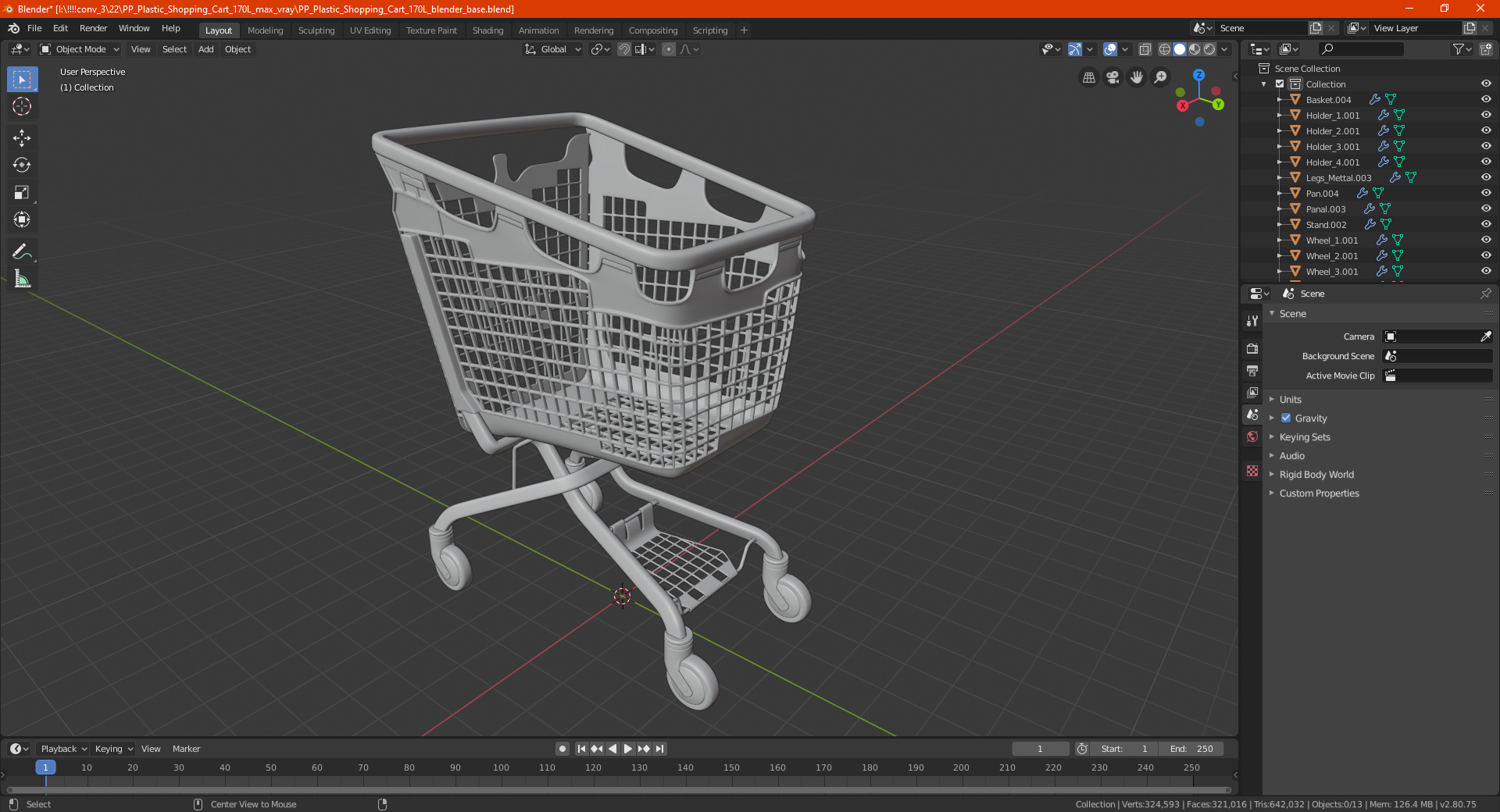 PP Plastic Shopping Cart 170L 3D model