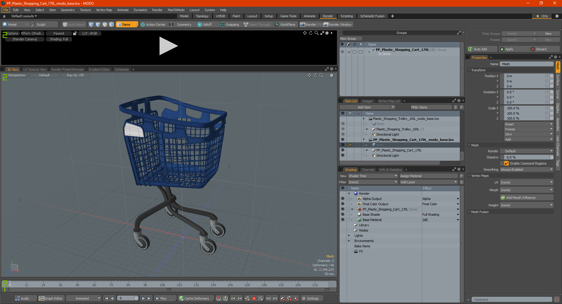 PP Plastic Shopping Cart 170L 3D model