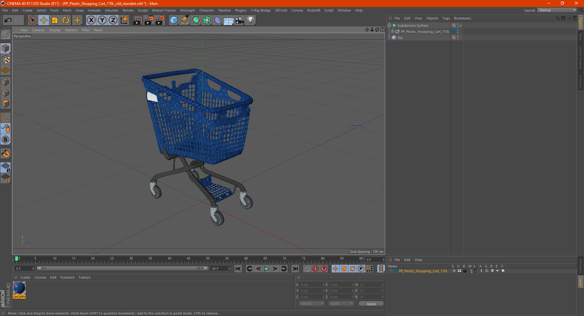 PP Plastic Shopping Cart 170L 3D model