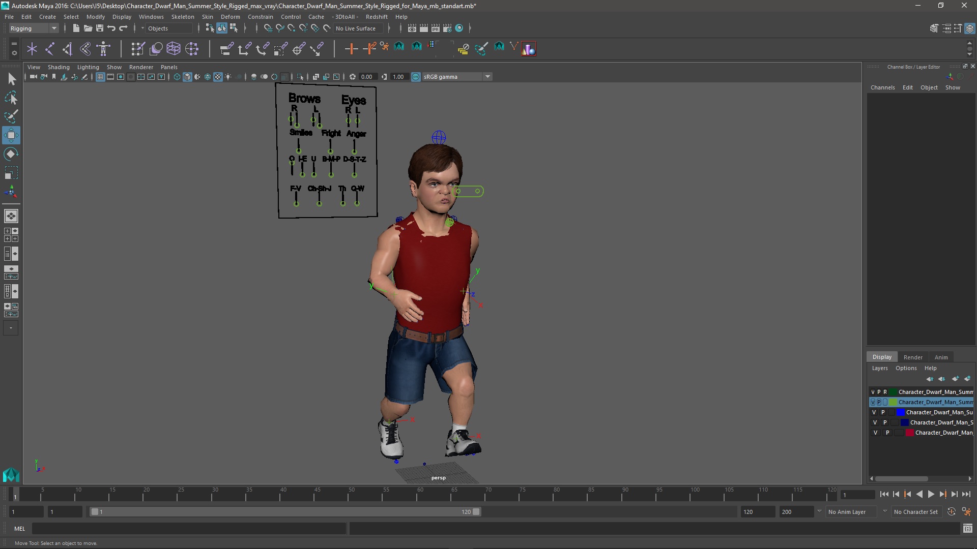 3D Character Dwarf Man Summer Style Rigged for Maya model
