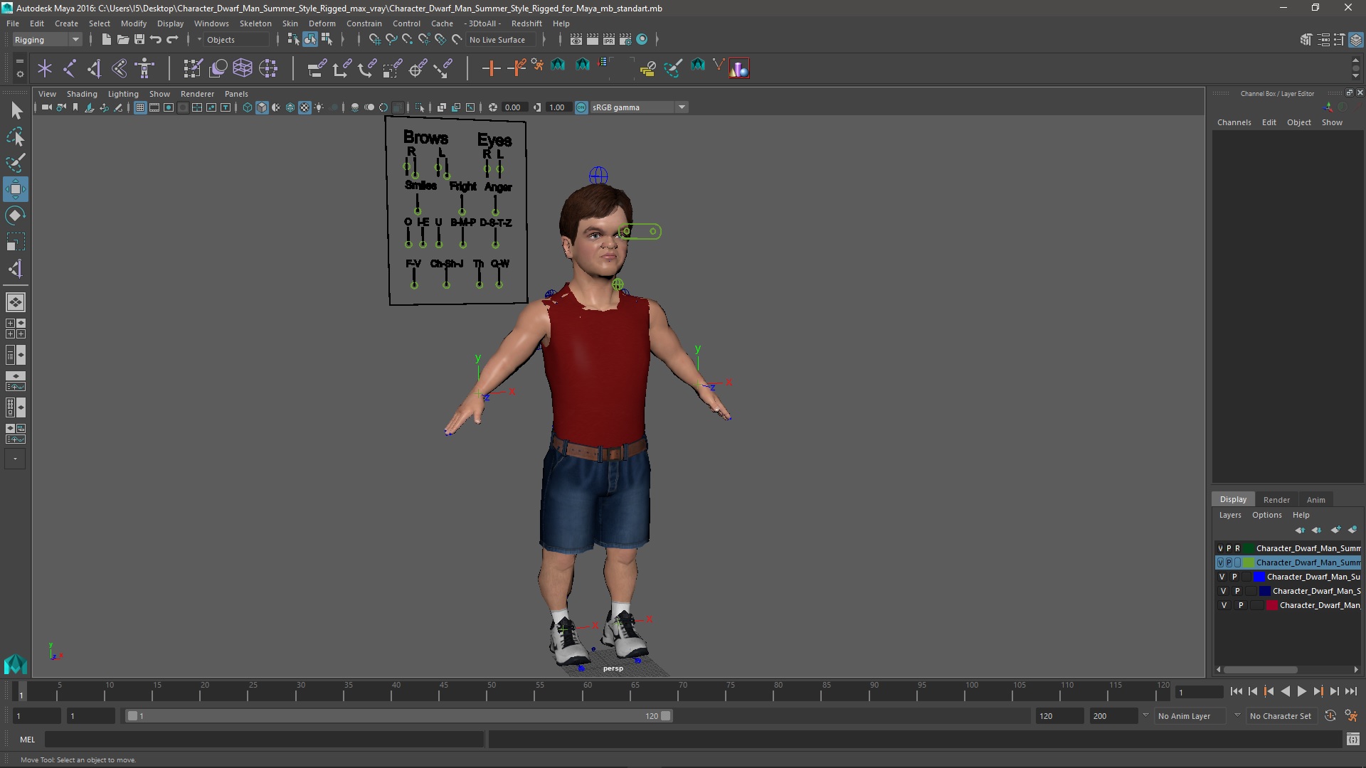 3D Character Dwarf Man Summer Style Rigged for Maya model