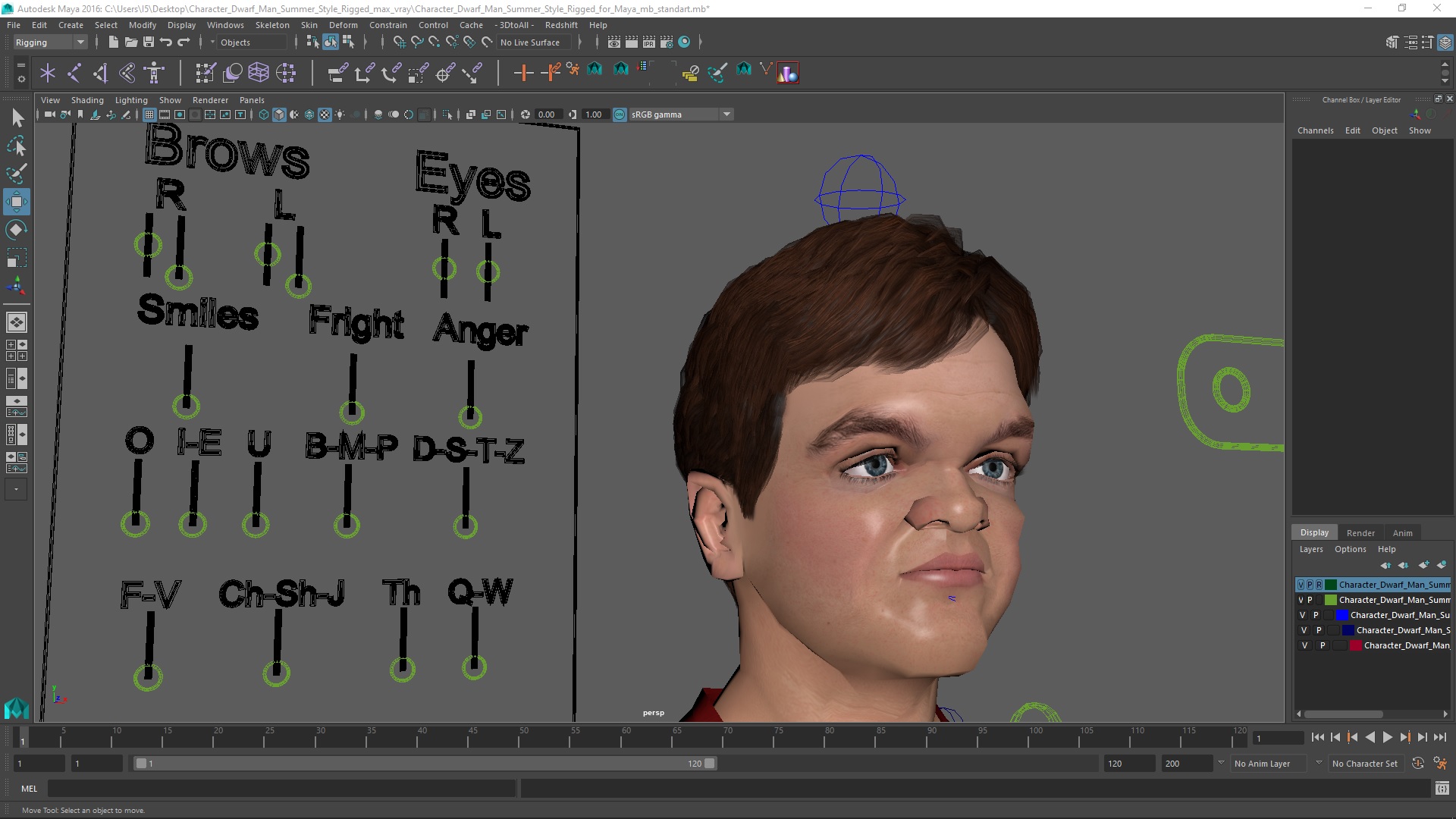 3D Character Dwarf Man Summer Style Rigged for Maya model