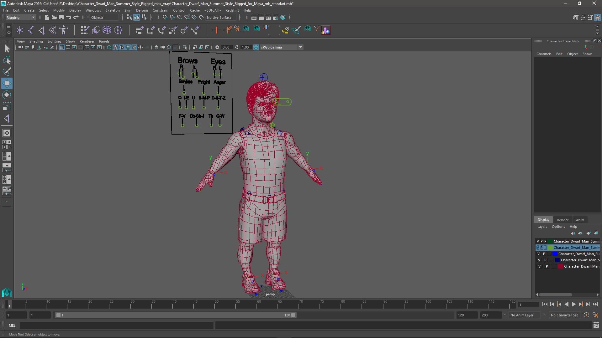 3D Character Dwarf Man Summer Style Rigged for Maya model