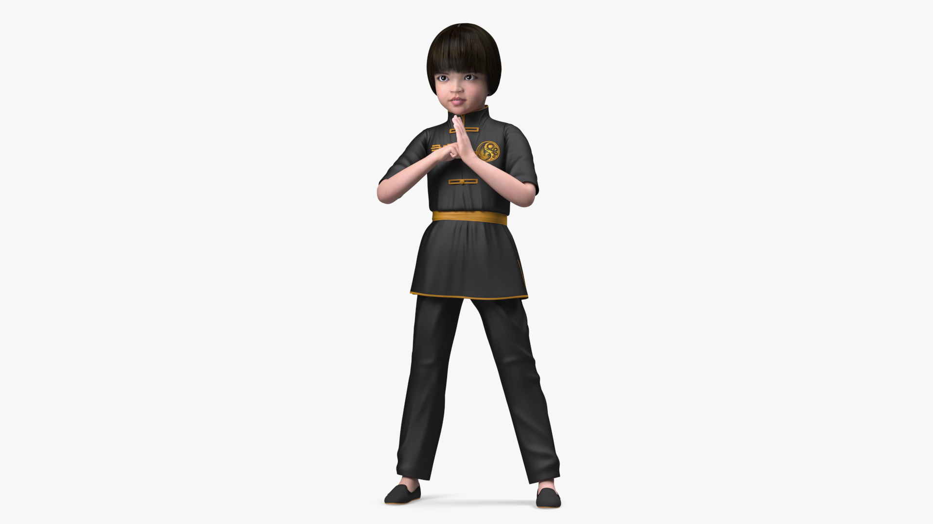 Chinese Girl Child Engaged in Martial Arts 3D