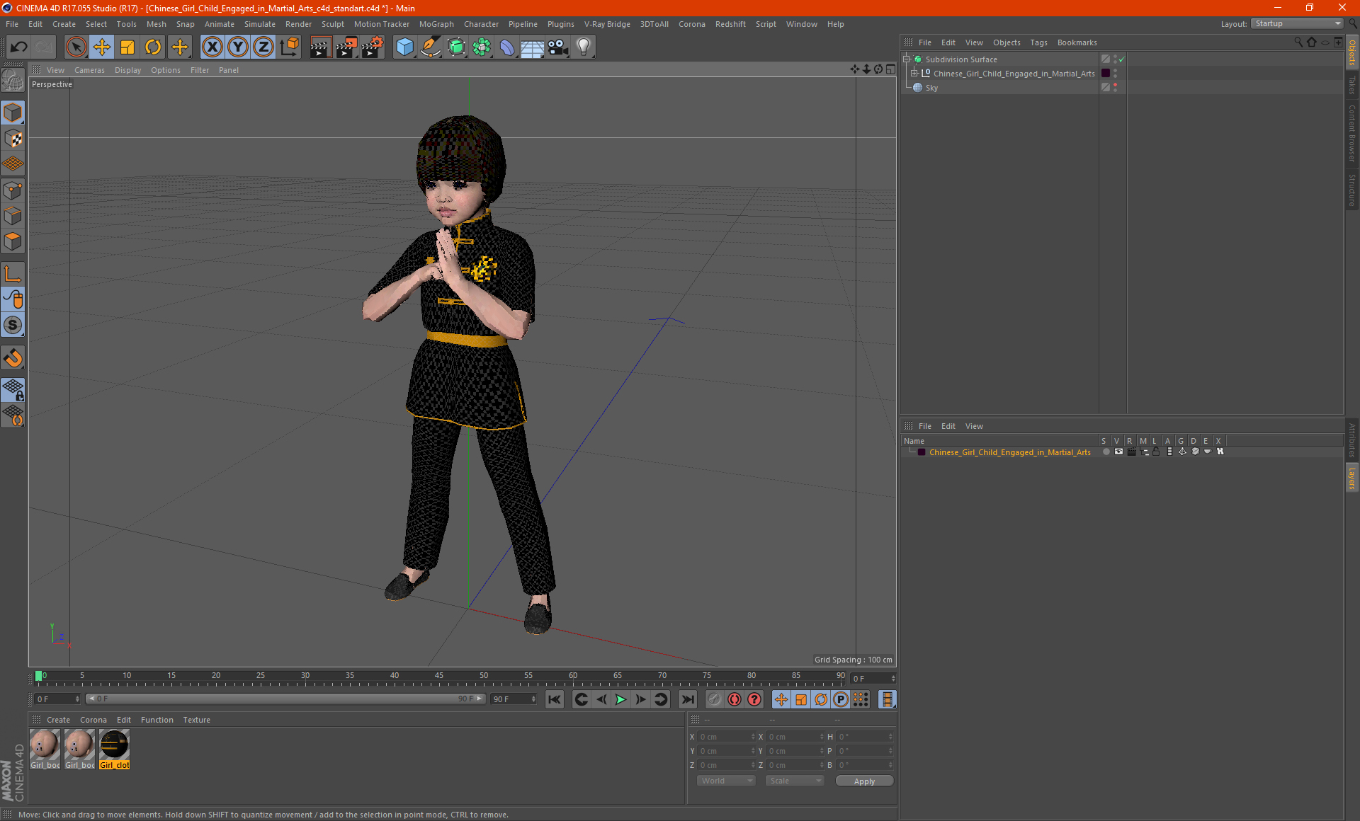 Chinese Girl Child Engaged in Martial Arts 3D
