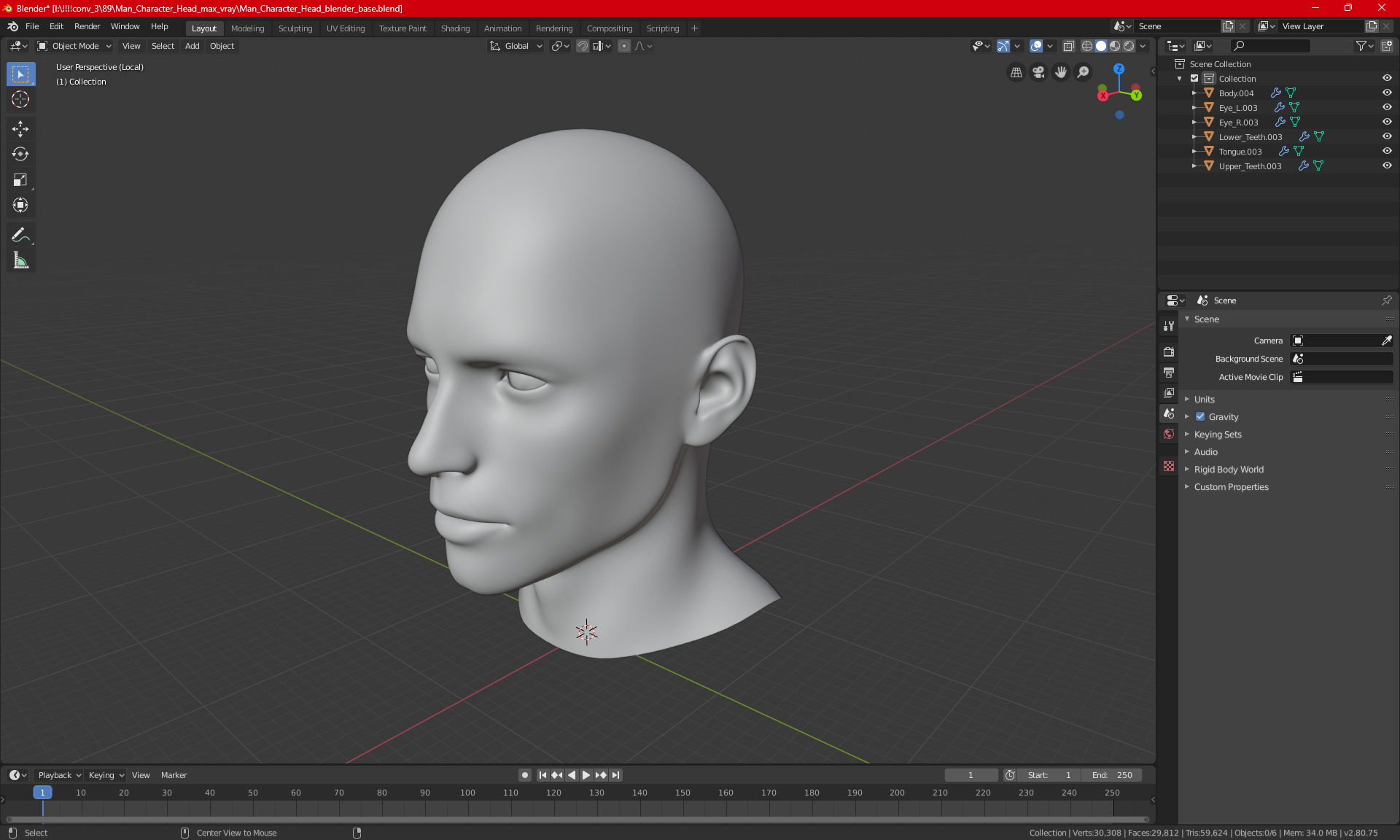 3D Man Character Head model