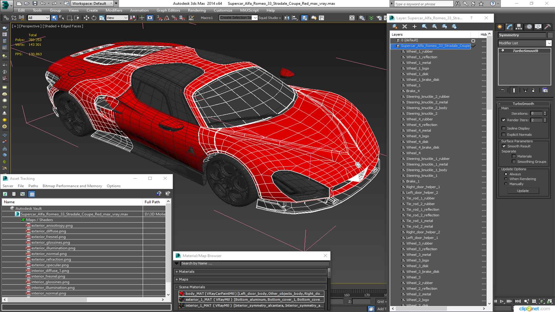 3D Supercar Alfa Romeo 33 Stradale Coupe Red