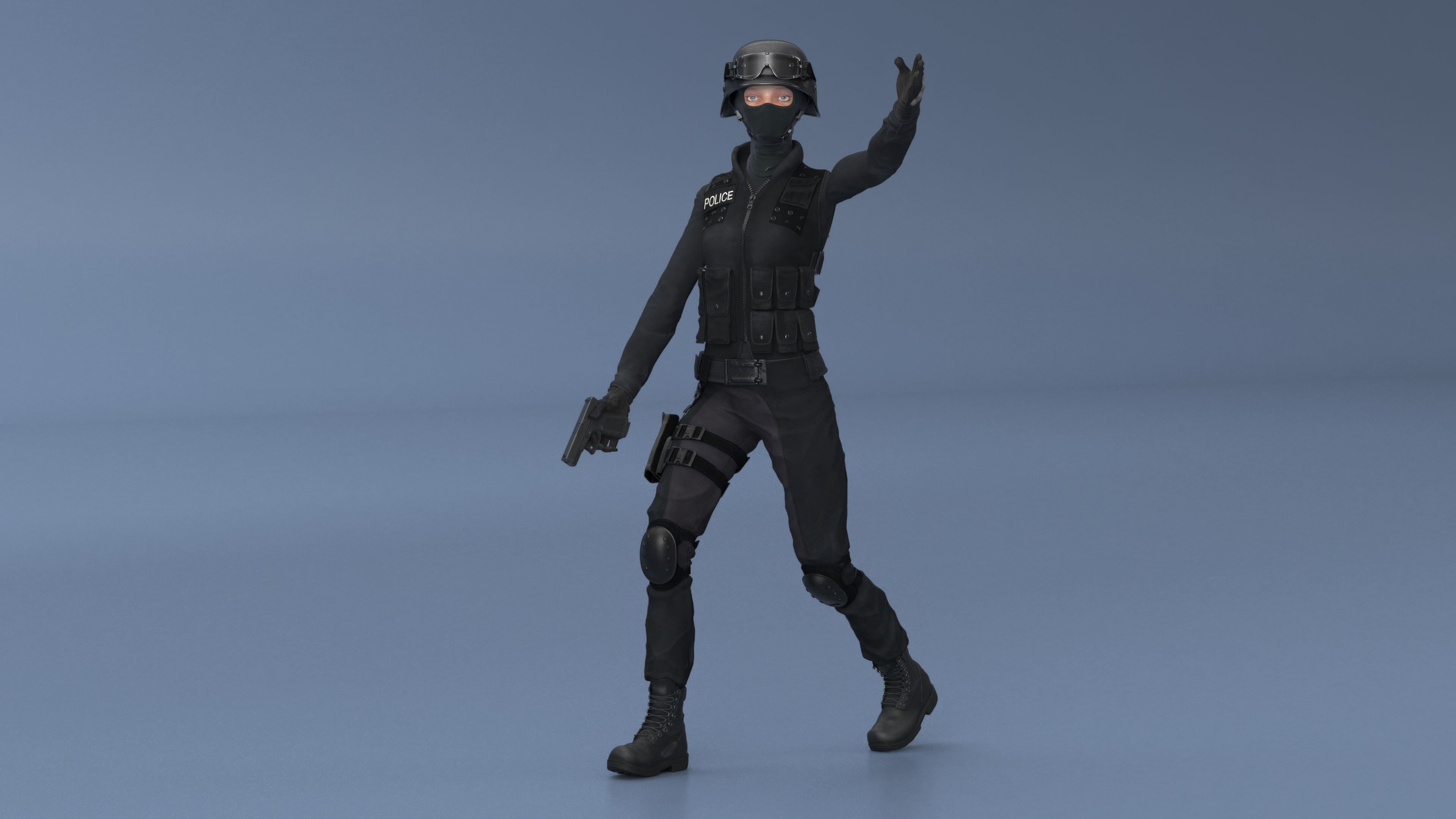 3D Tactical Police Officer Woman with Handgun Rigged for Cinema 4D model