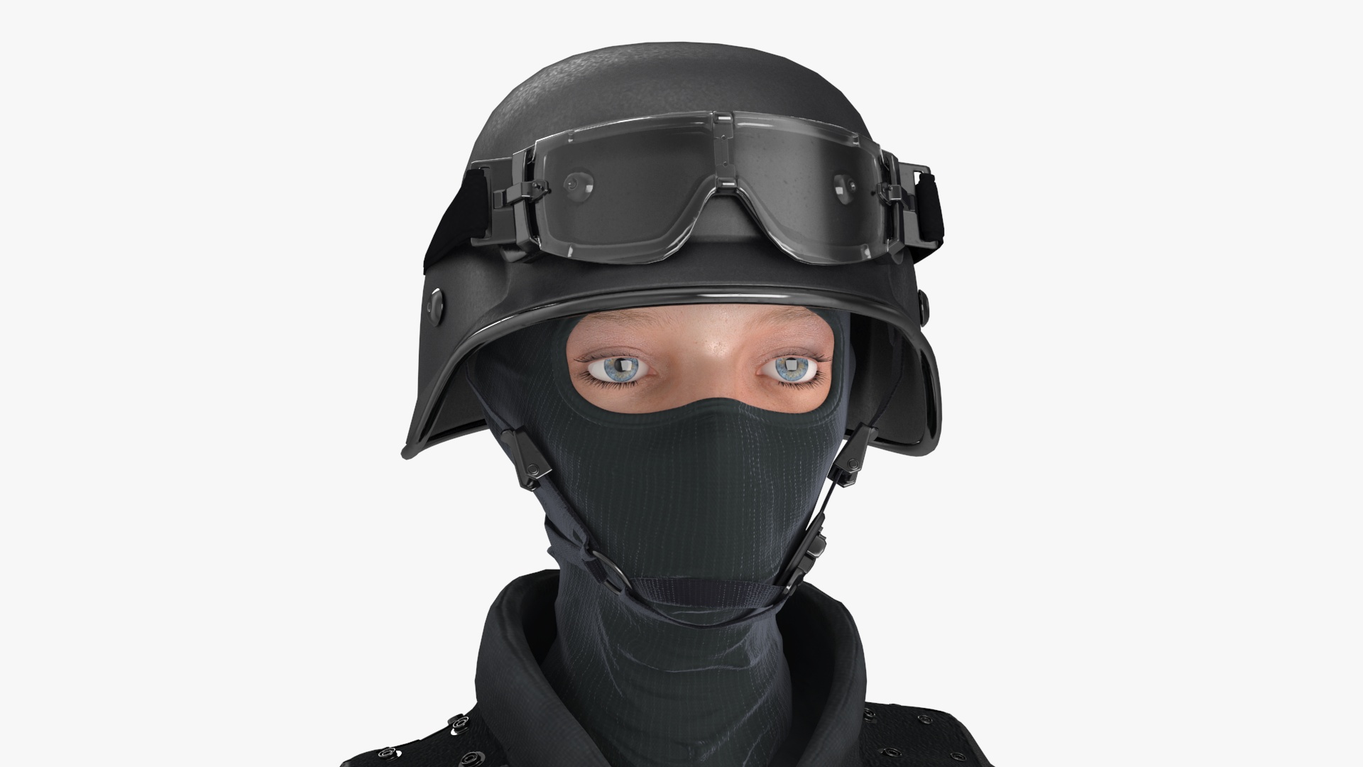 3D Tactical Police Officer Woman with Handgun Rigged for Cinema 4D model
