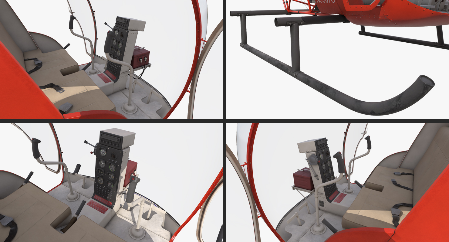 3D Light Helicopter Bell 47 Red model