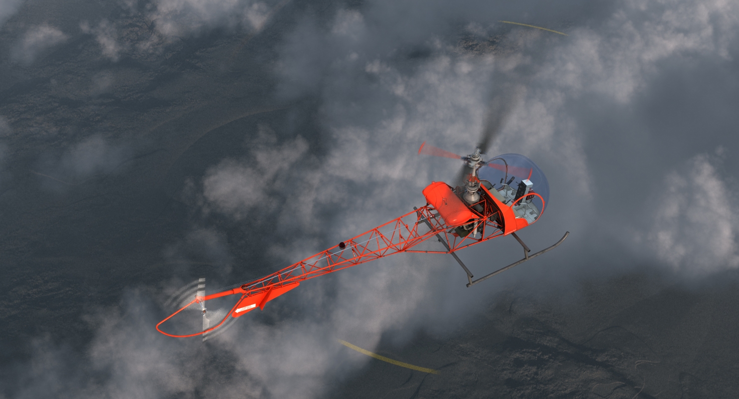 3D Light Helicopter Bell 47 Red model