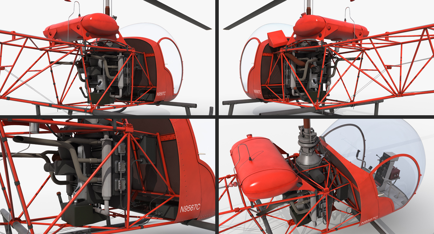 3D Light Helicopter Bell 47 Red model
