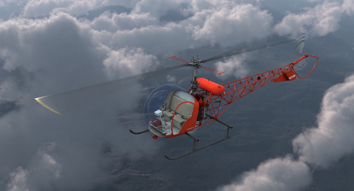 3D Light Helicopter Bell 47 Red model