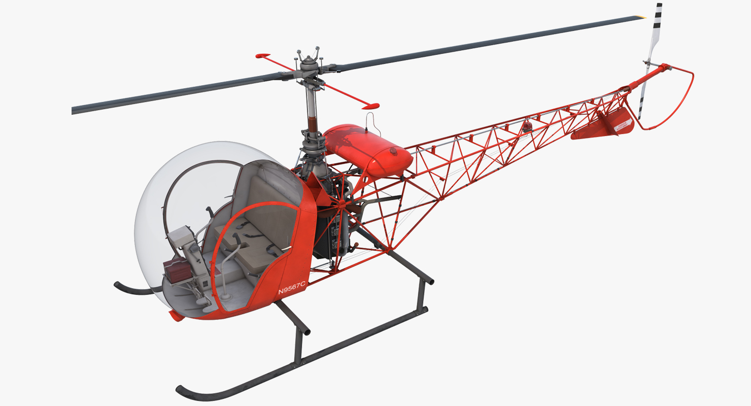 3D Light Helicopter Bell 47 Red model