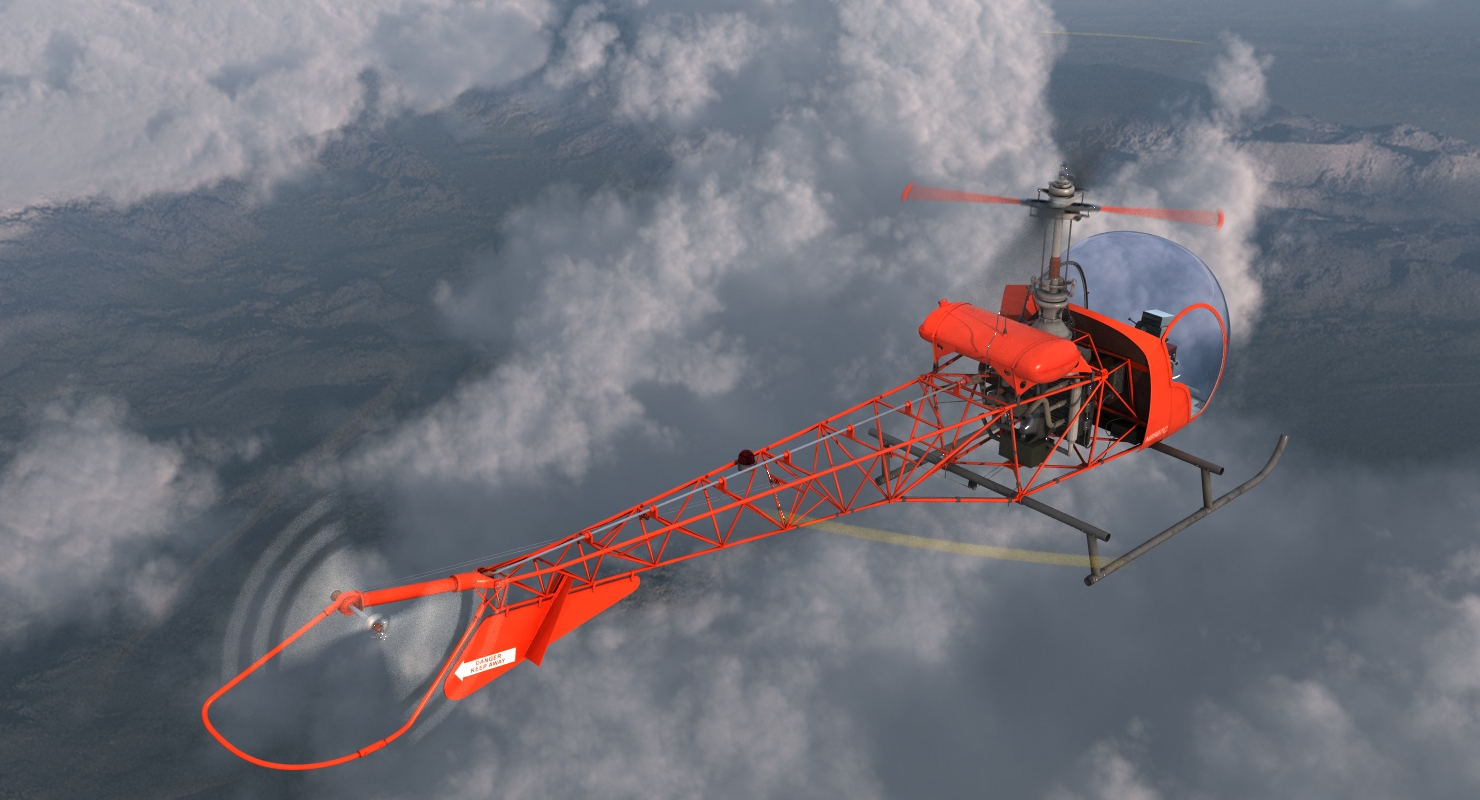 3D Light Helicopter Bell 47 Red model