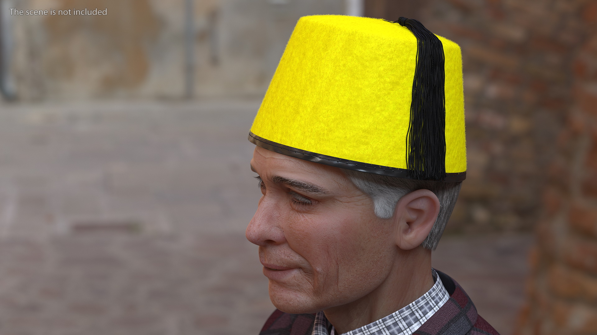3D model Traditional Arabic Yellow Fez Hat With Black Tassel Fur