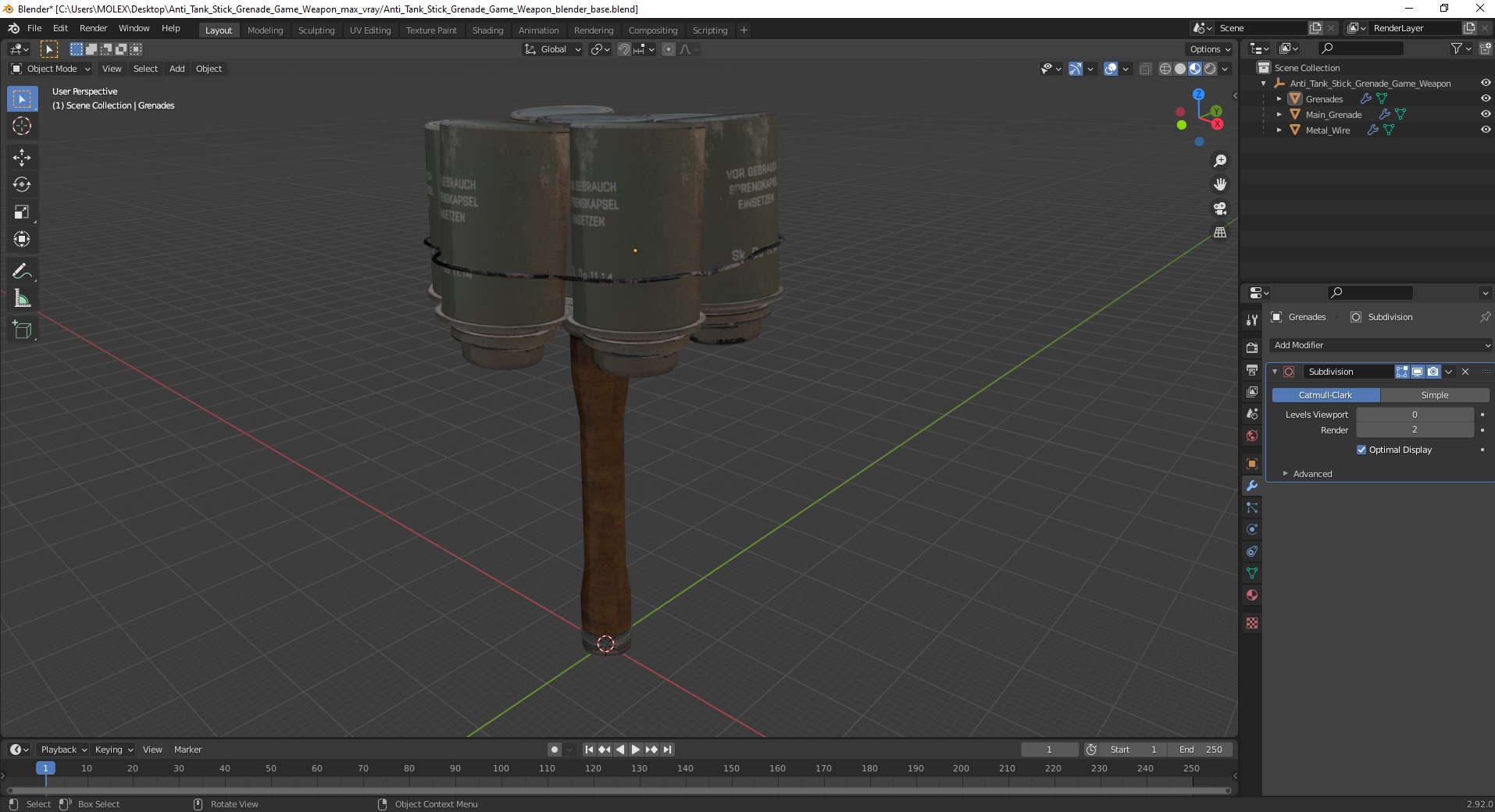 3D model Anti Tank Stick Grenade Game Weapon