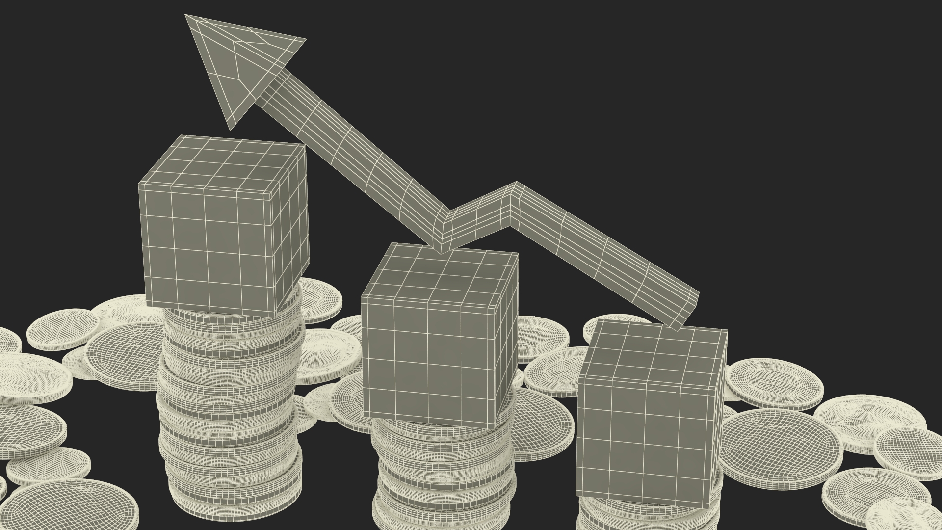 3D Percentage Arrow Graph with Coins model