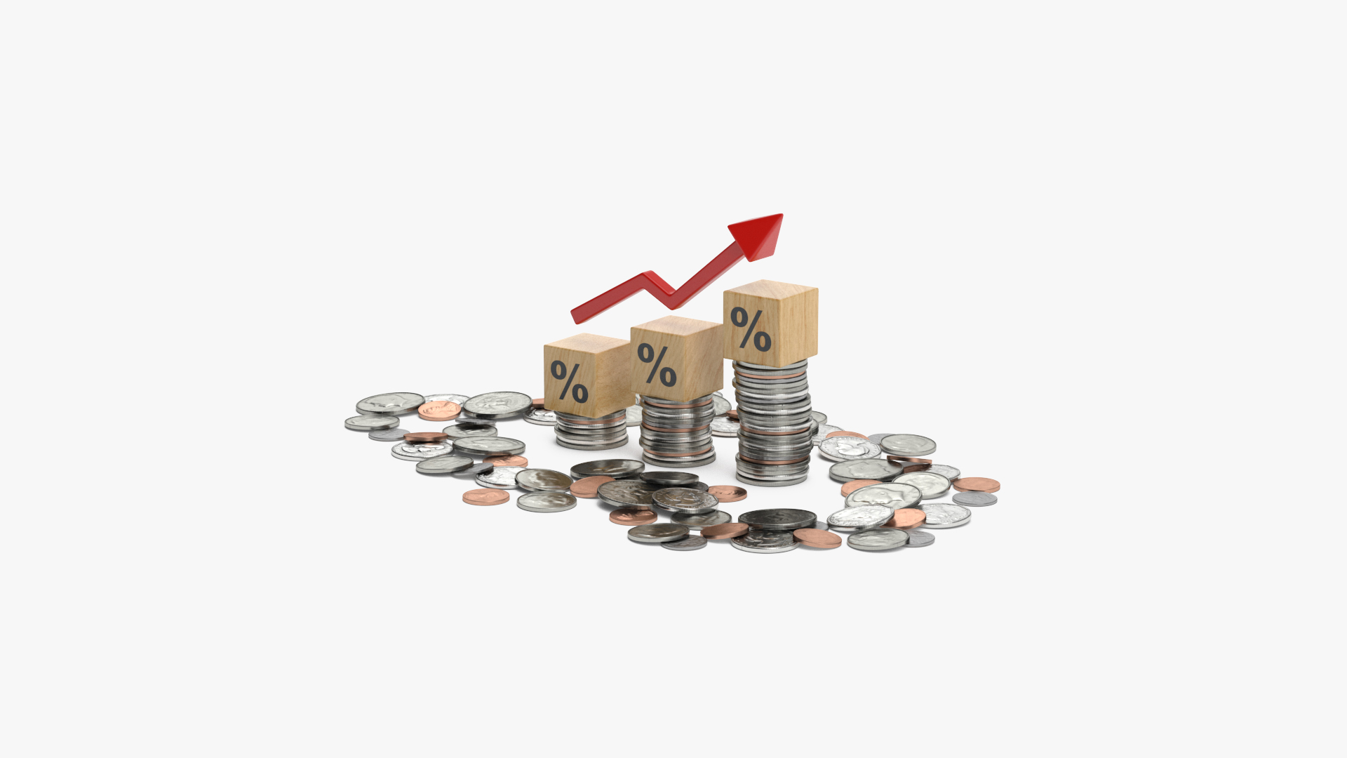 3D Percentage Arrow Graph with Coins model