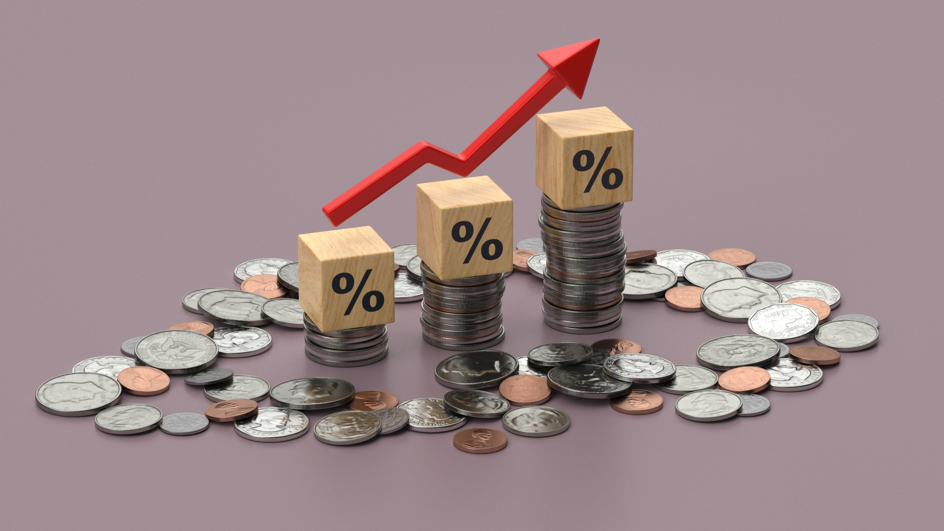 3D Percentage Arrow Graph with Coins model