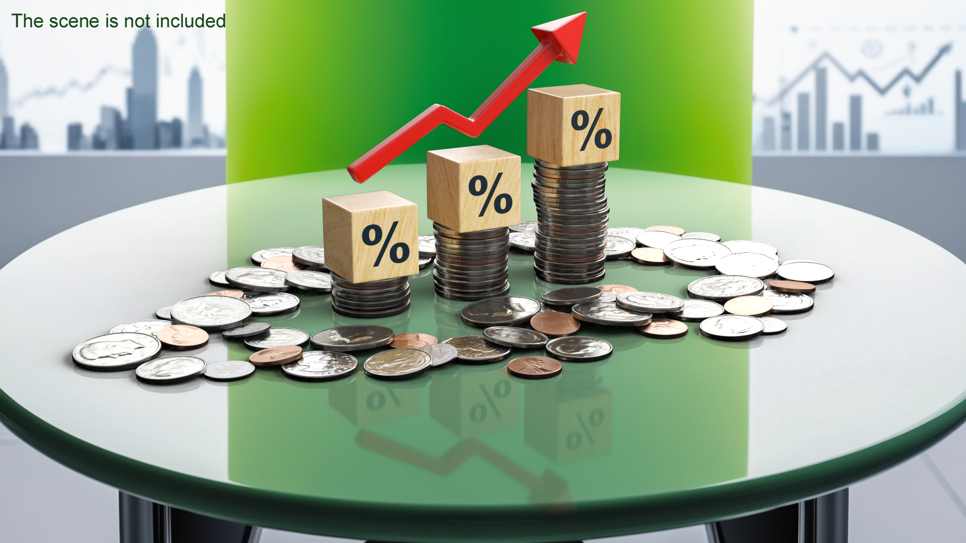 3D Percentage Arrow Graph with Coins model