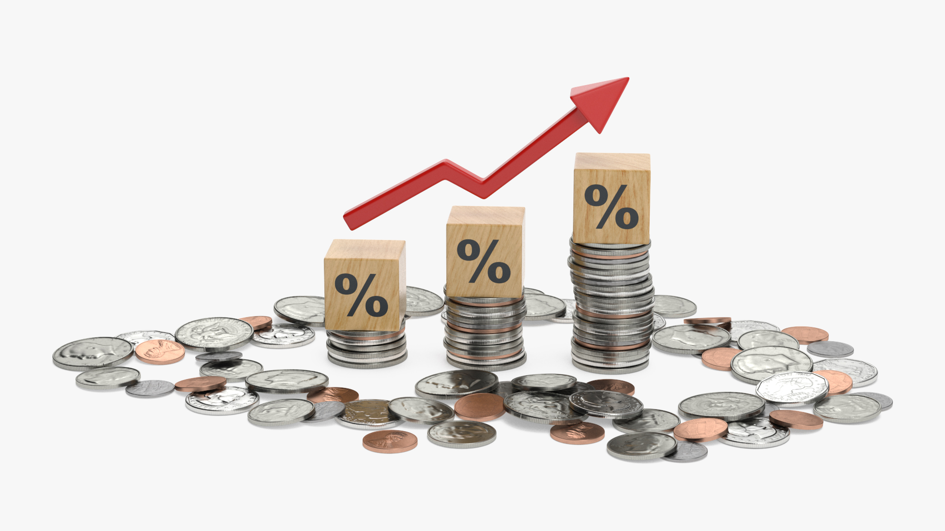 3D Percentage Arrow Graph with Coins model